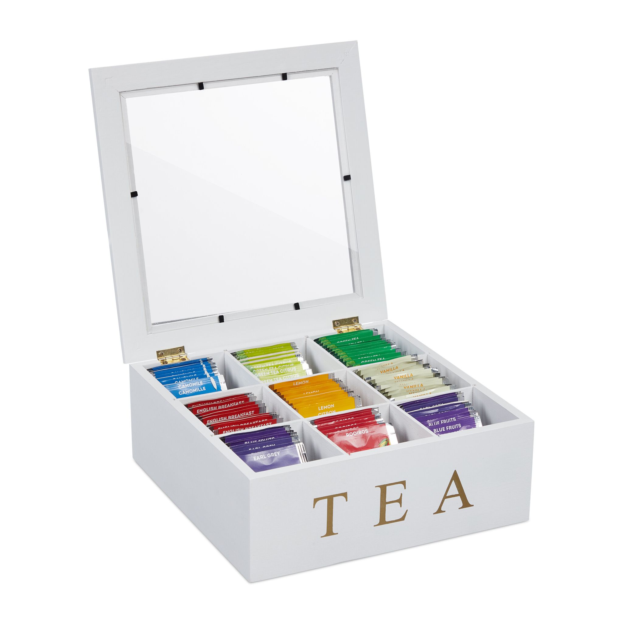 Teebox mit 9 Fächern Weiss-Gold