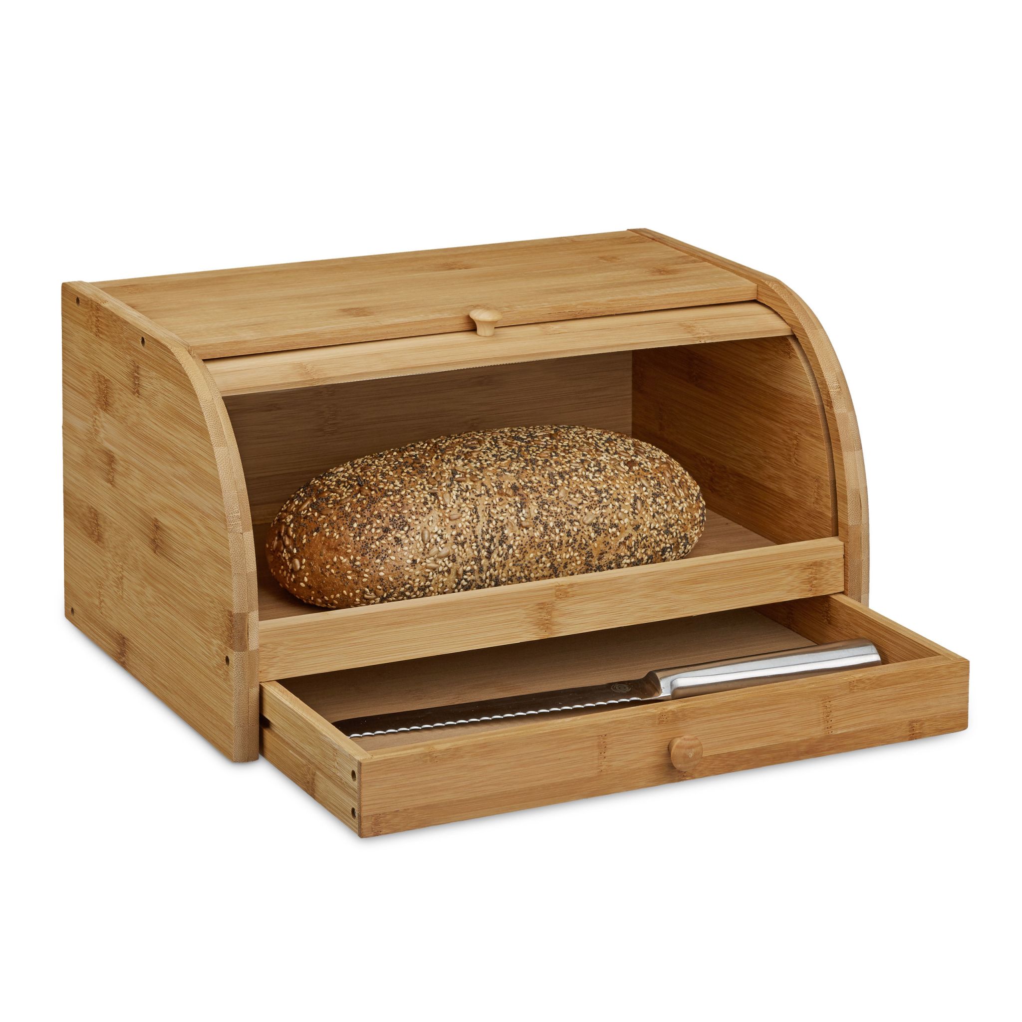 Rollbrotkasten mit Schublade Bambus Hellbraun