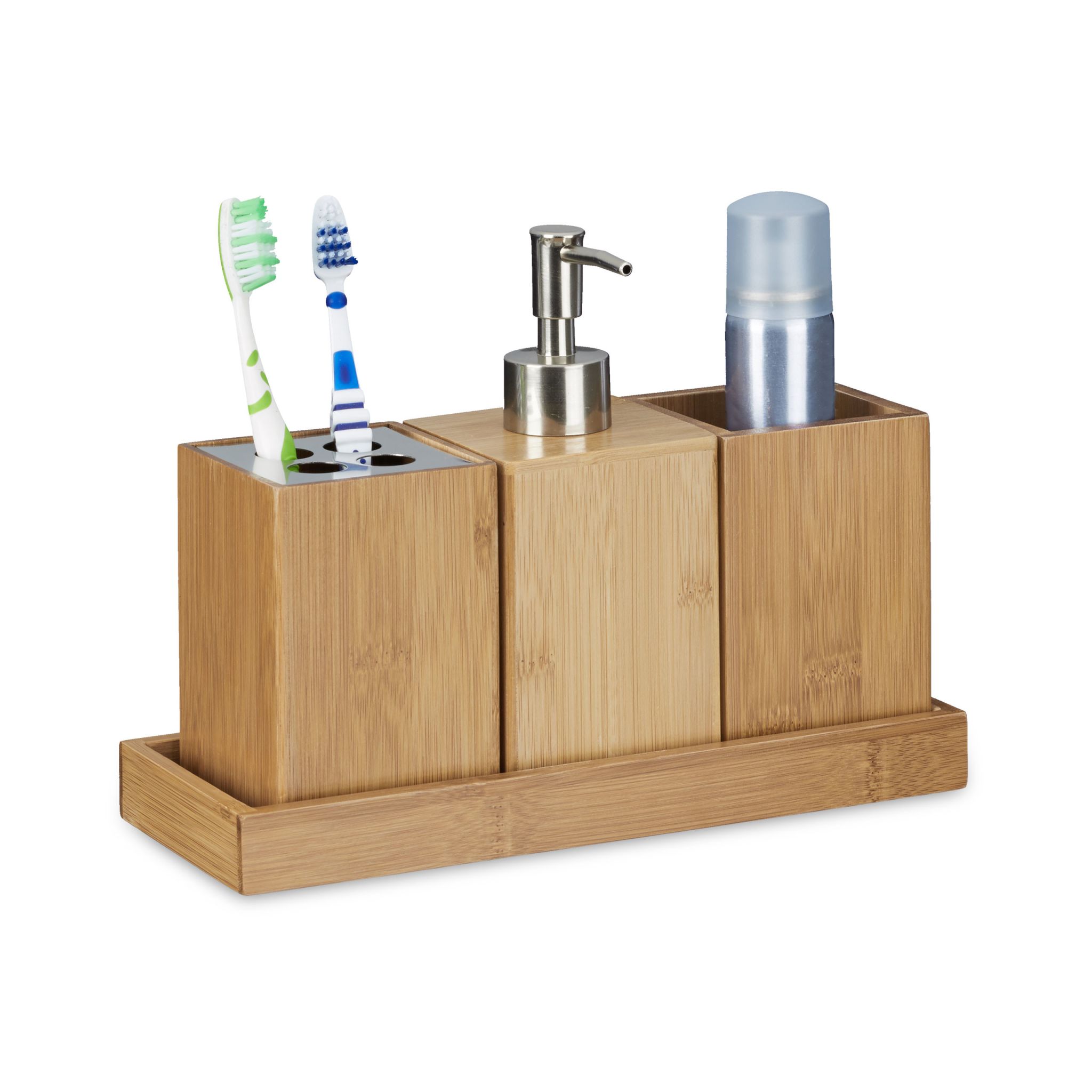 Bad-Accessoires-Set Bambus Hellbraun-Silber