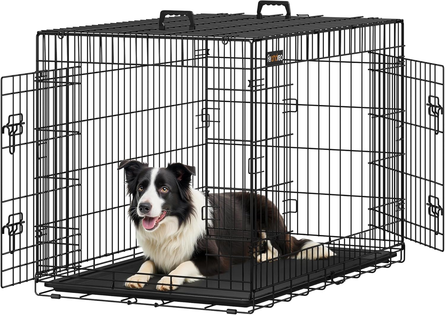 Hundekäfig XL klappbar 2 Türen schwarz 107x70x77,5 cm