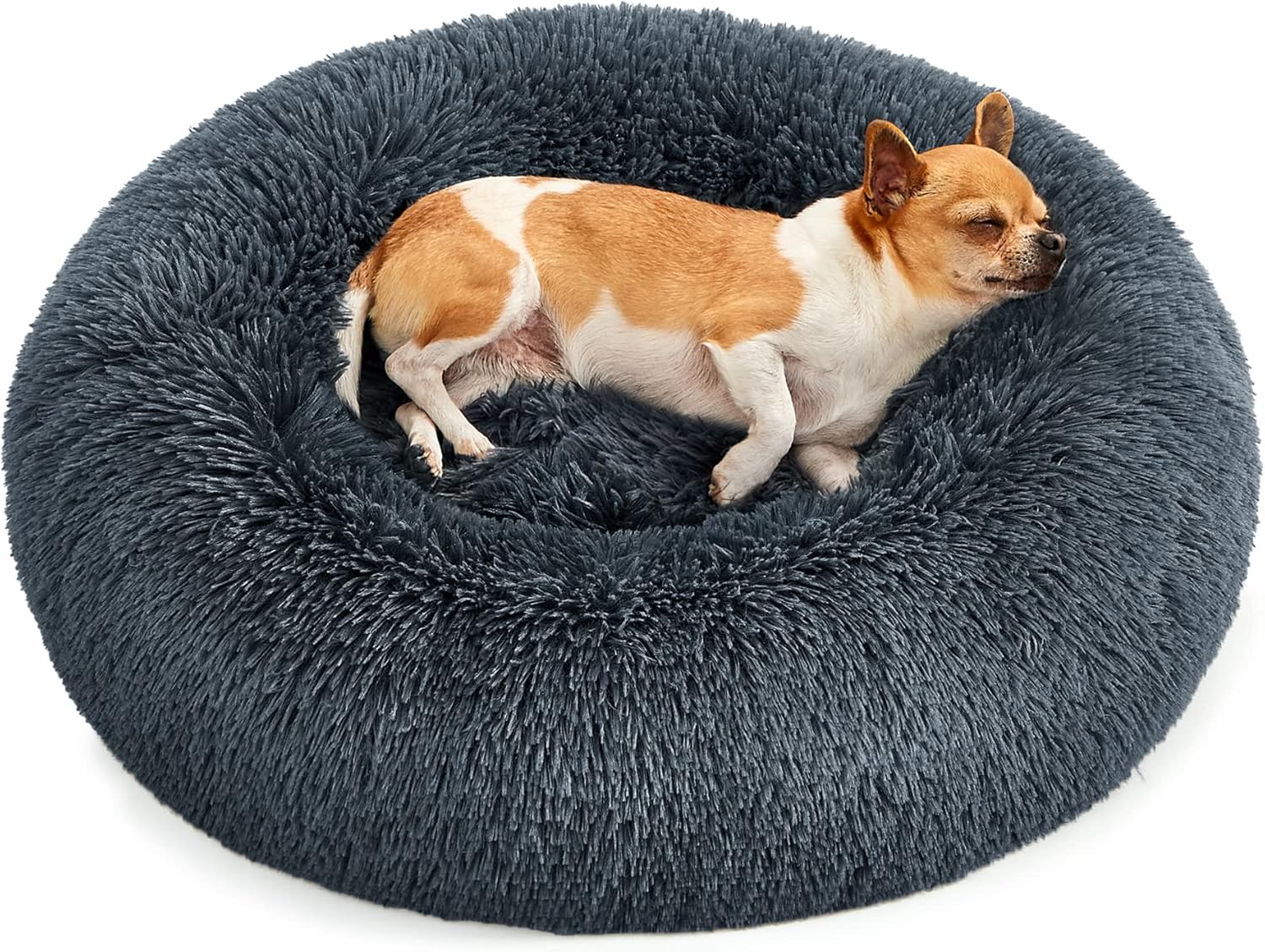 Flauschiges Donut Hundebett Katzenbett waschbar 60cm grau