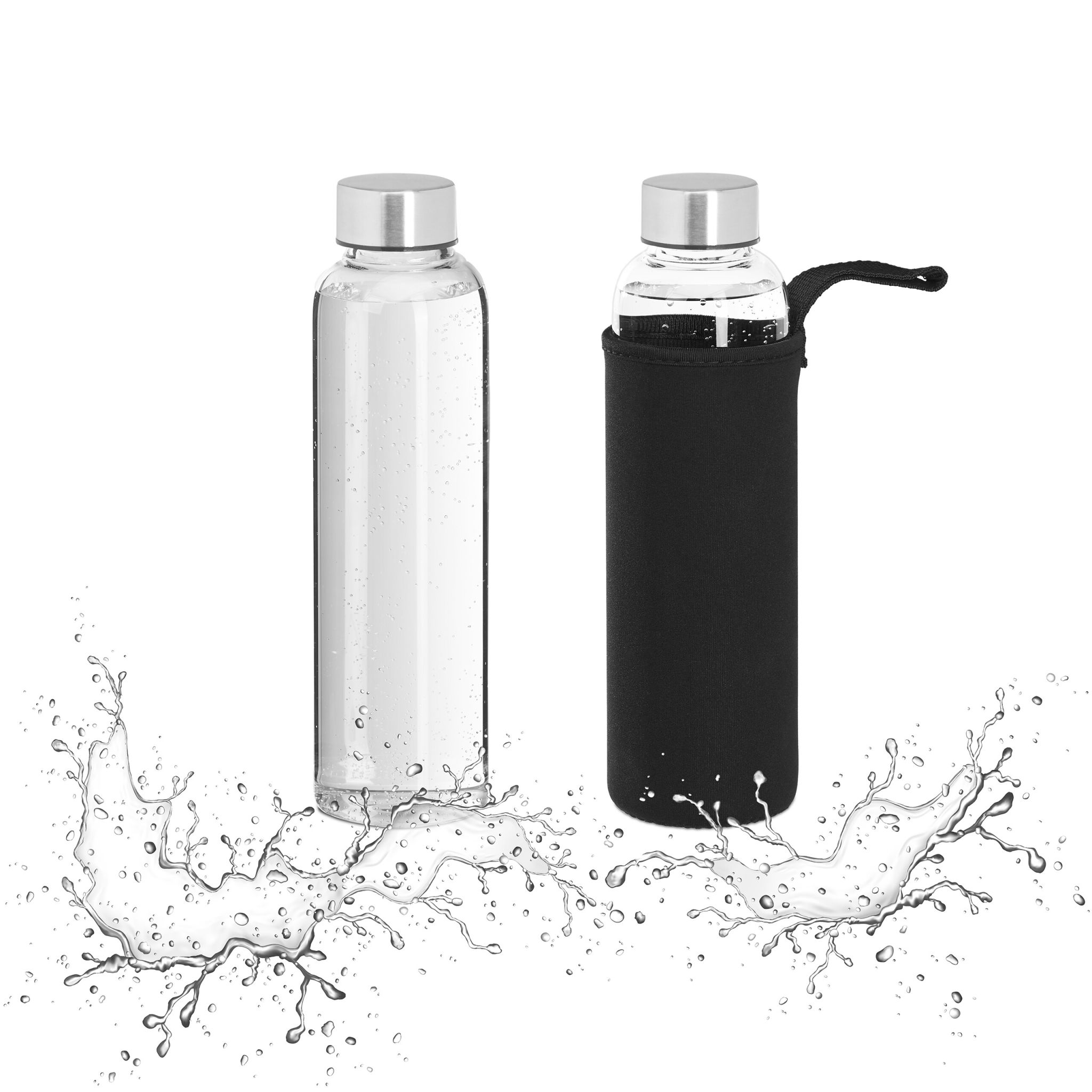 Trinkflasche 500ml 2er-Set Schwarz-Silber-Transparent
