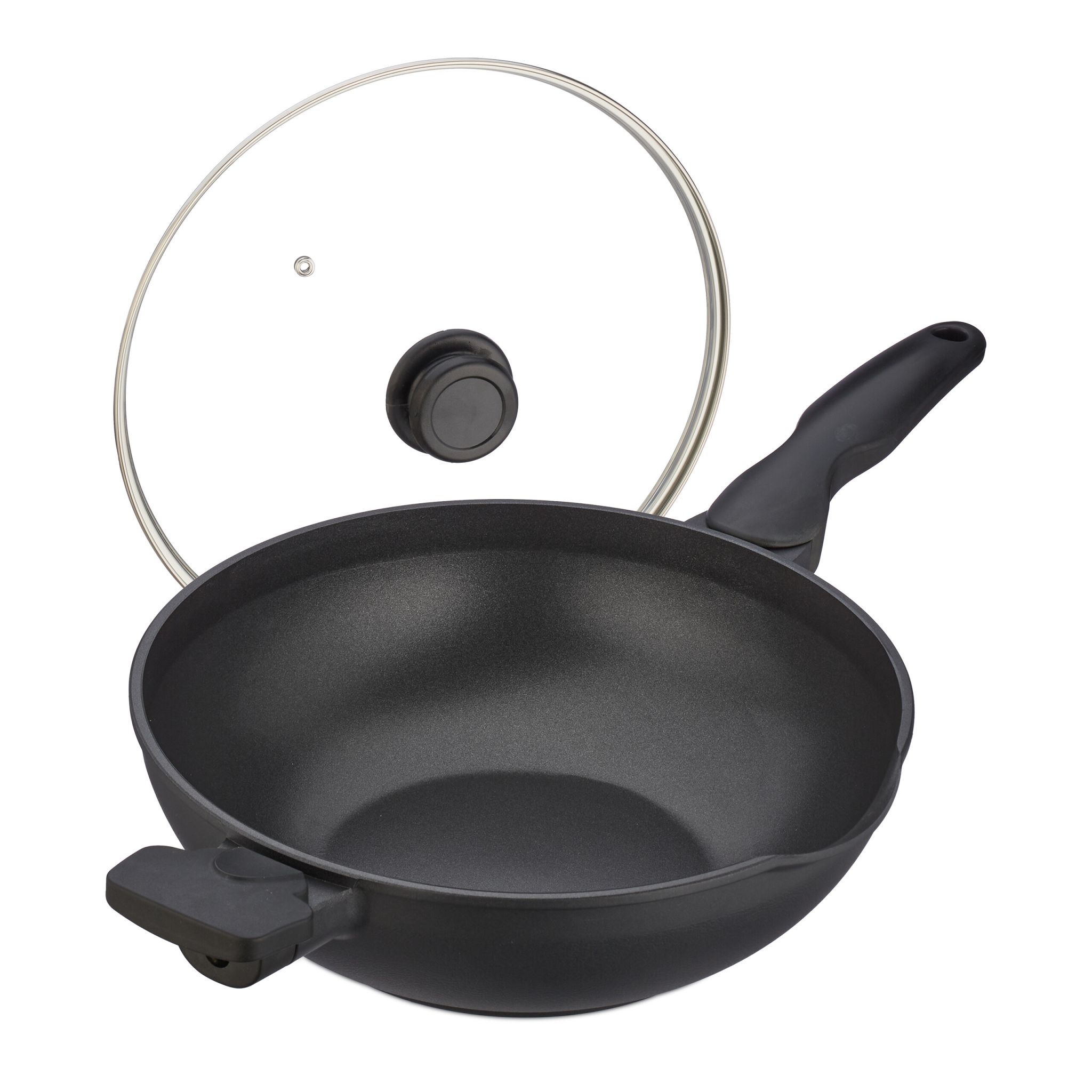 Wokpfanne mit Deckel Schwarz-Silber-Transparent