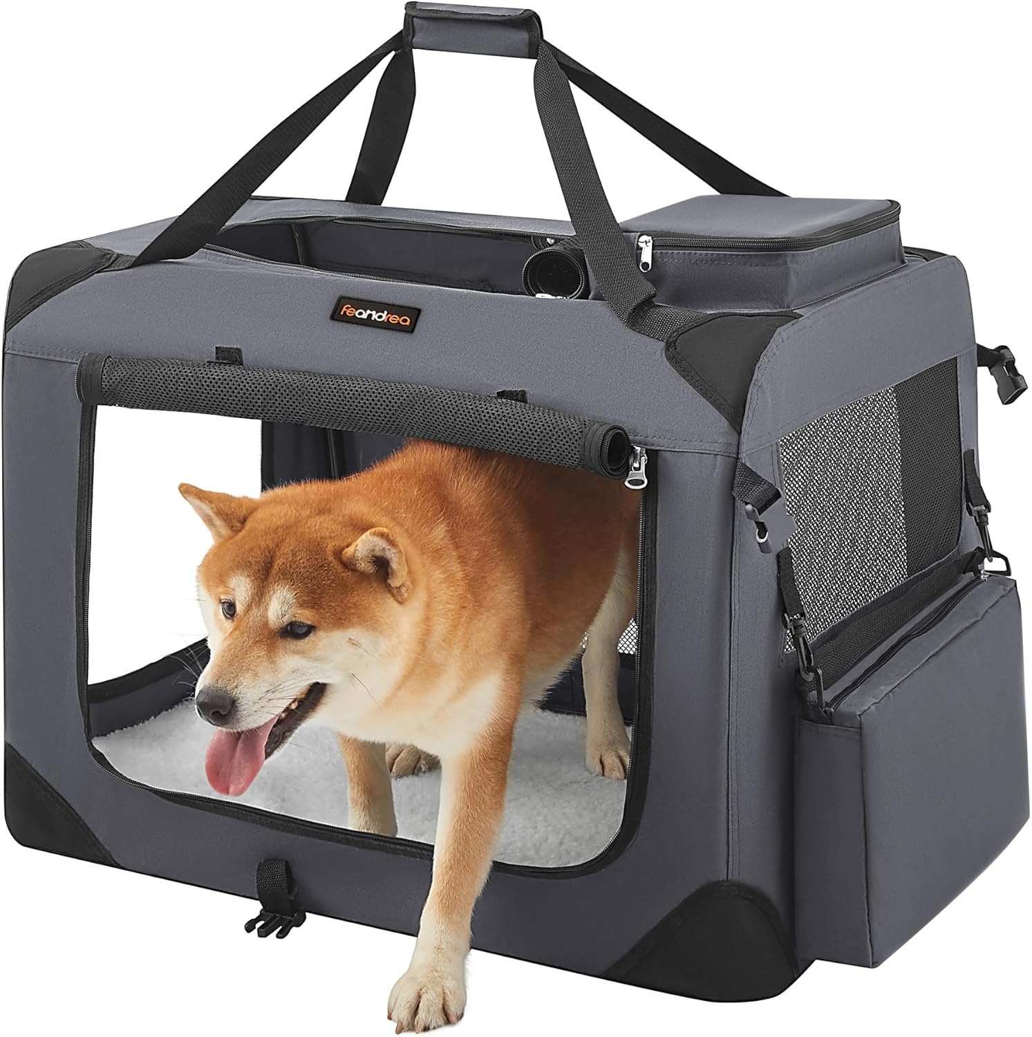 Faltbare Hundebox L 70x52cm Transportbox atmungsaktiv grau