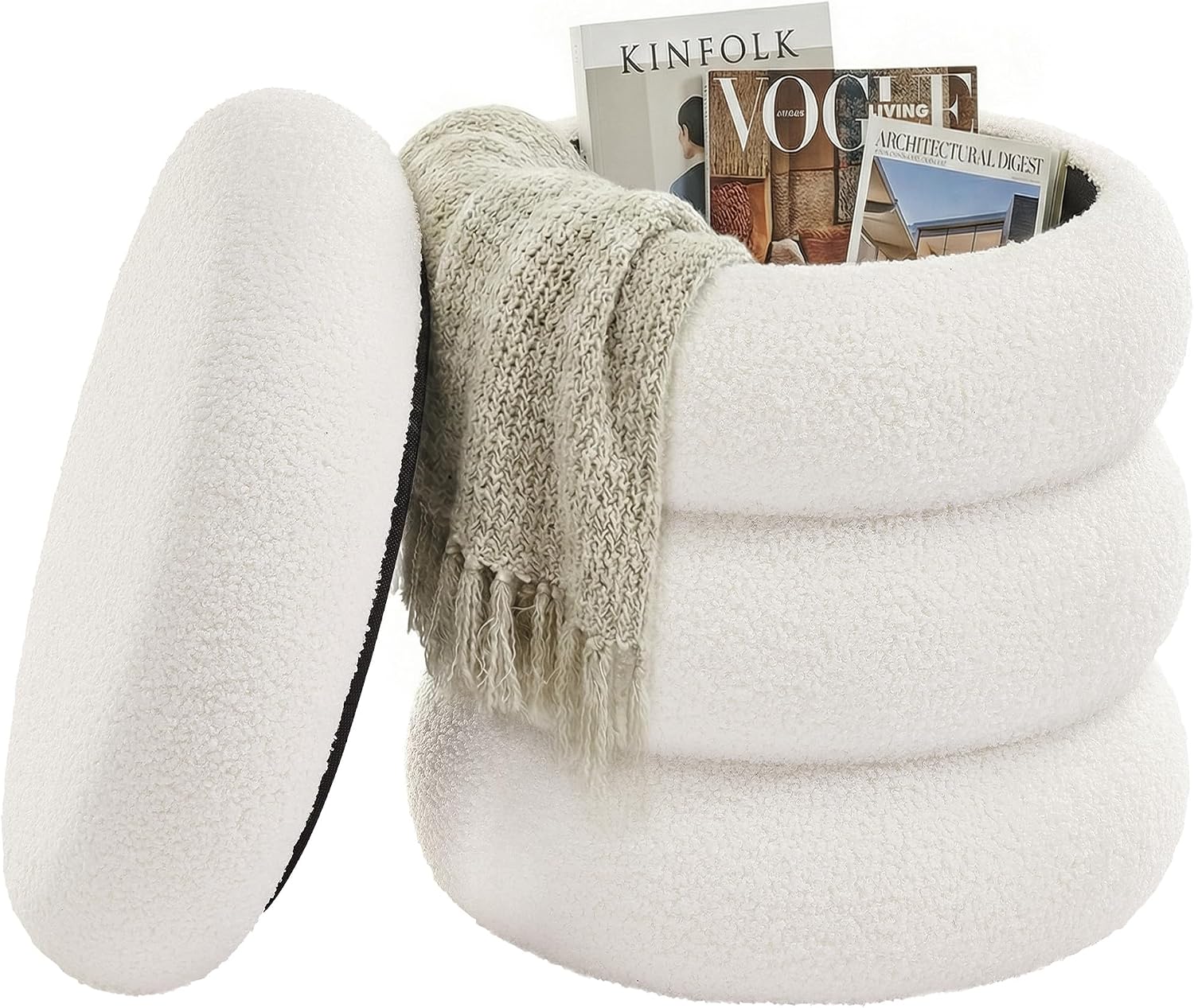 Sitzhocker Pouf mit Stauraum 43x43x47 cm Cremeweiss