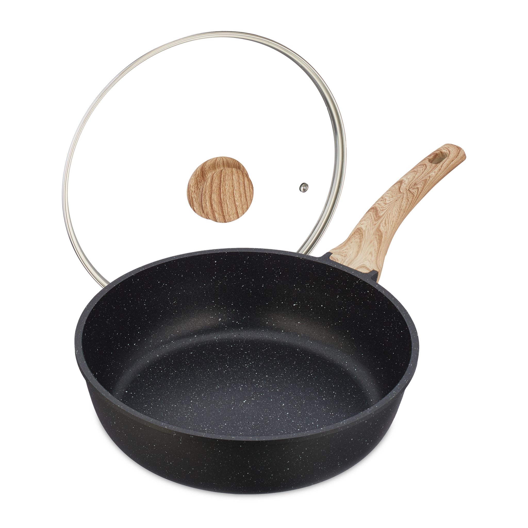Schmorpfanne mit Deckel Hellbraun-Schwarz-Transparent