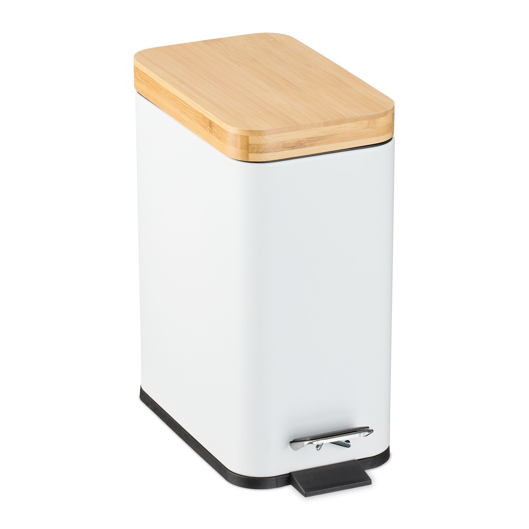 Bad Mülleimer 5L mit Bambusdeckel Weiss-Hellbraun-Schwarz
