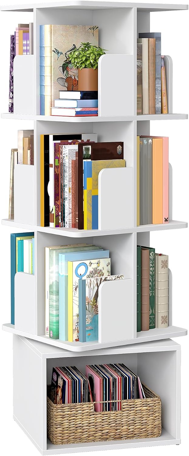 Drehbares Bücherregal 4 Ebenen 40x40x125 cm Weiss