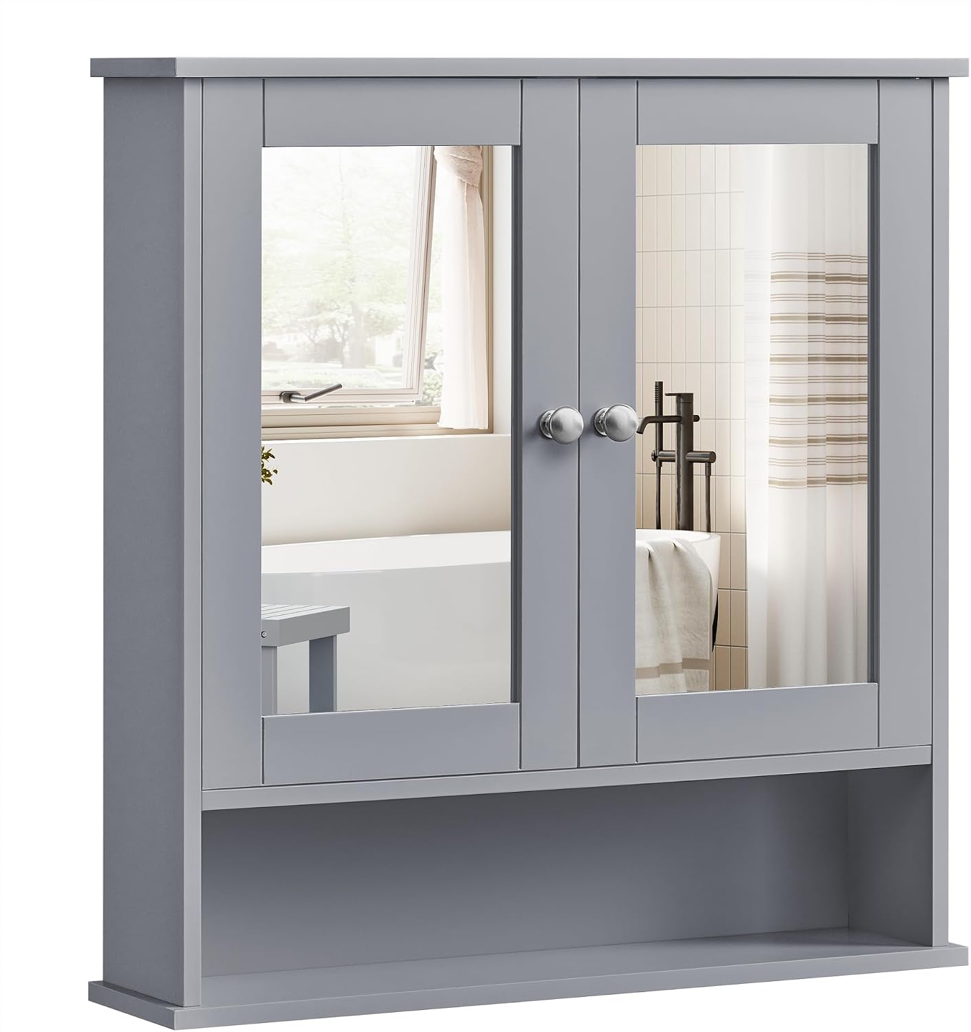 Spiegelschrank Bad Hängeschrank 2 Türen grau 57x59cm