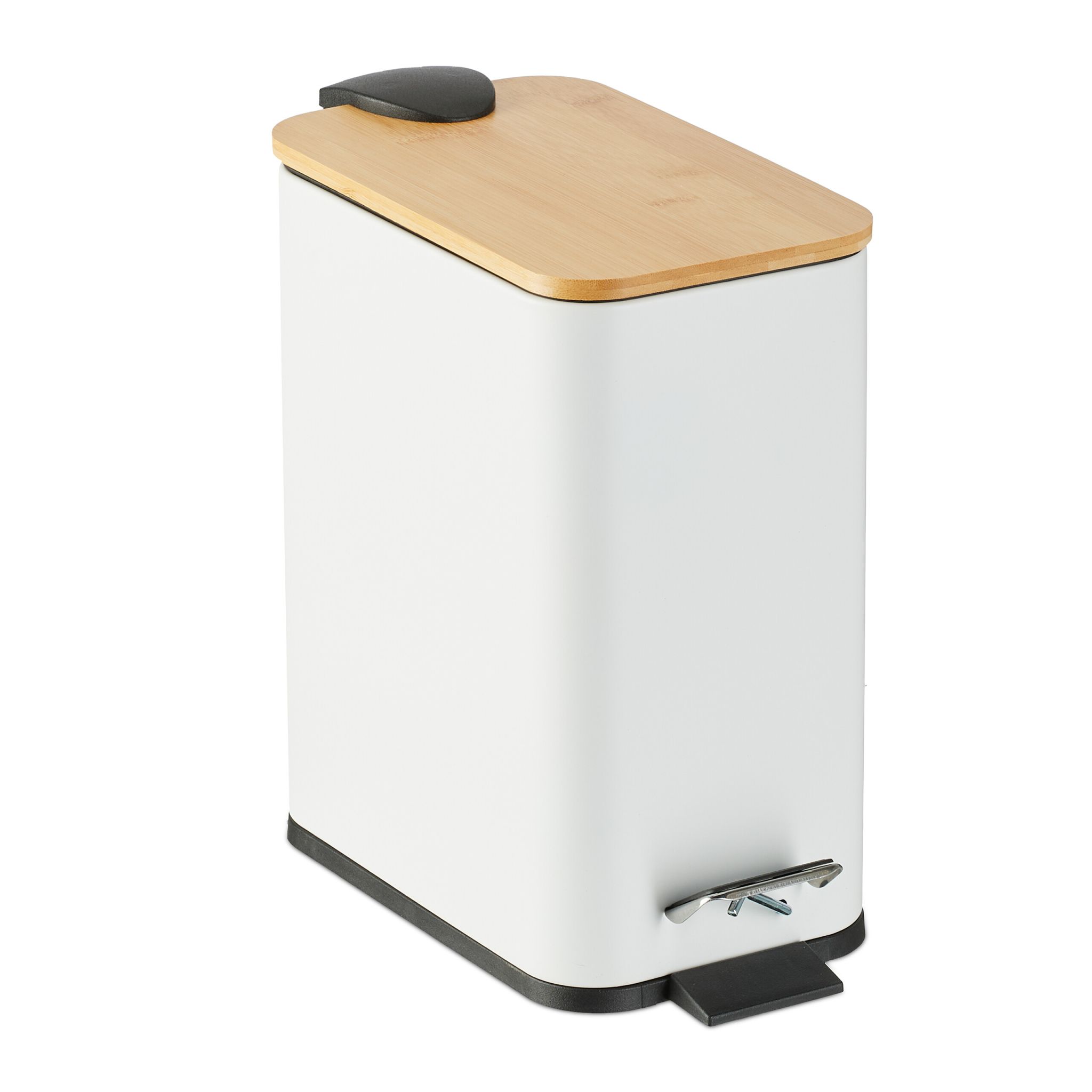 Bad Mülleimer 5L mit Bambusdeckel Weiss-Hellbraun-Schwarz