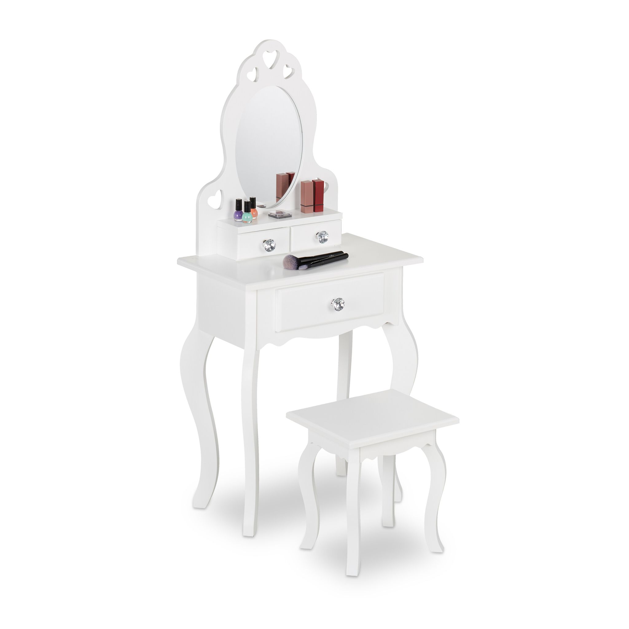 Kinder Schminktisch mit Hocker Weiss-Silber