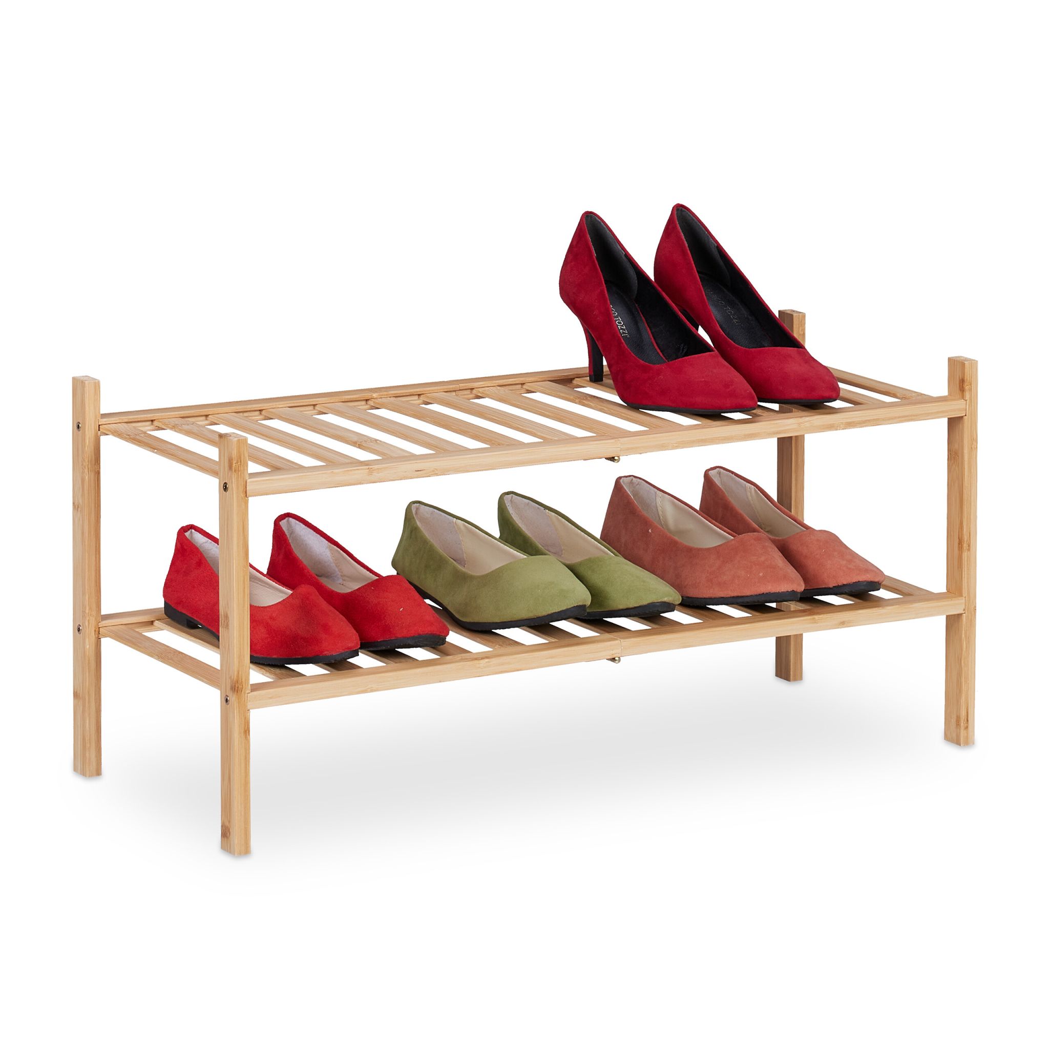 Schuhregal 2 Etagen stapelbar BambusHellbraun
