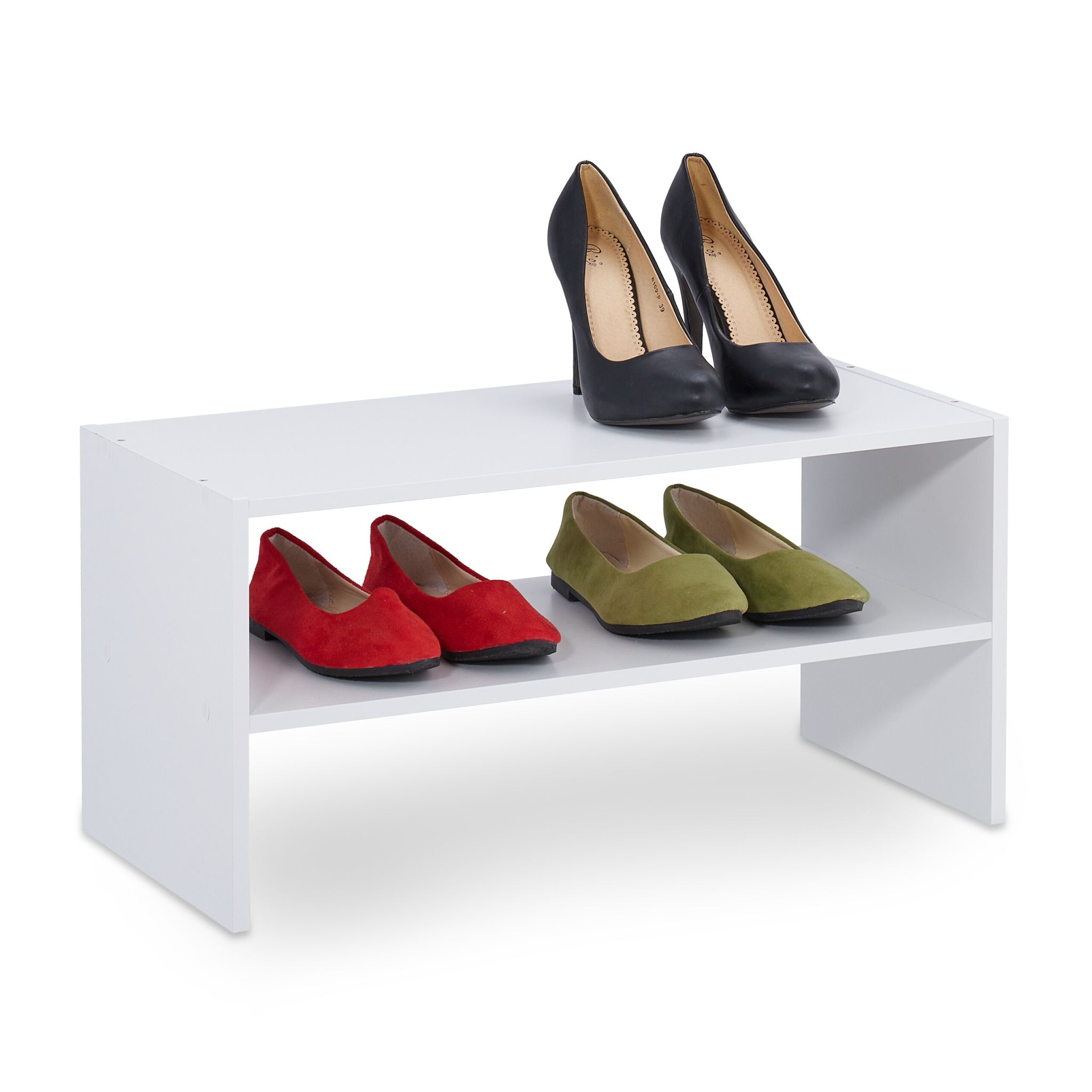 Schuhregal mit 2 Ablageflächen Weiss
