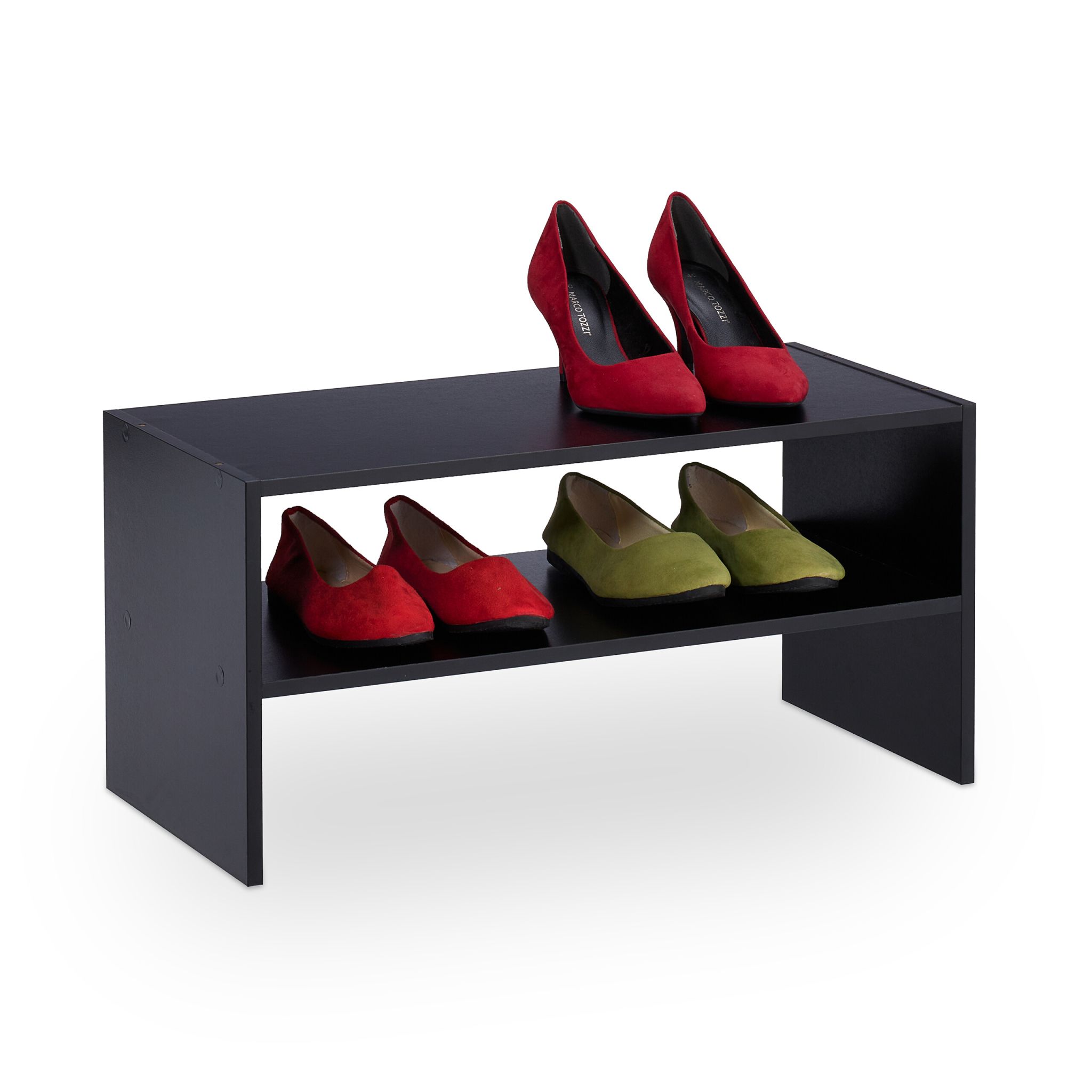 Schuhregal mit 2 Ablageflächen Schwarz