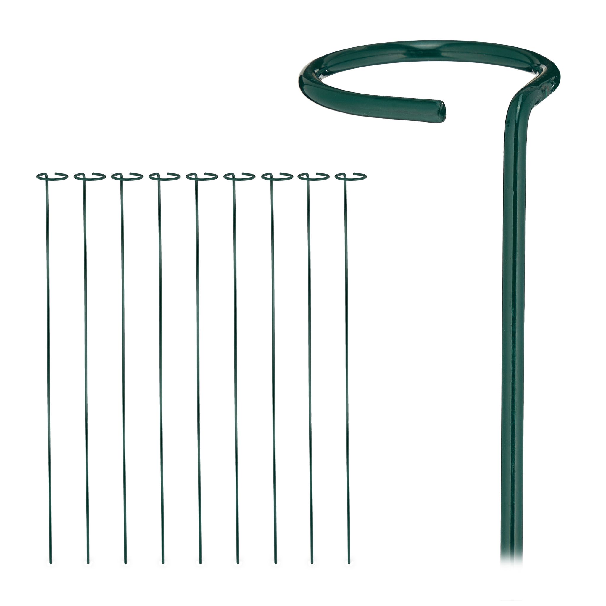 10er-Set Pflanzstäbe Metall Dunkelgrün