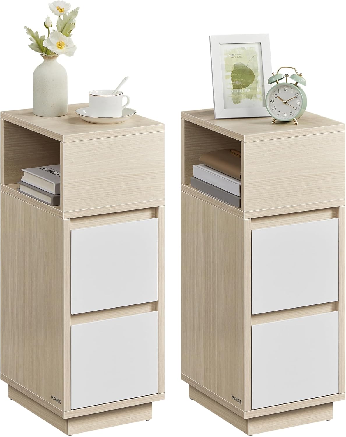Nachttisch 2er Set schmal 2 Schubladen offenes Fach