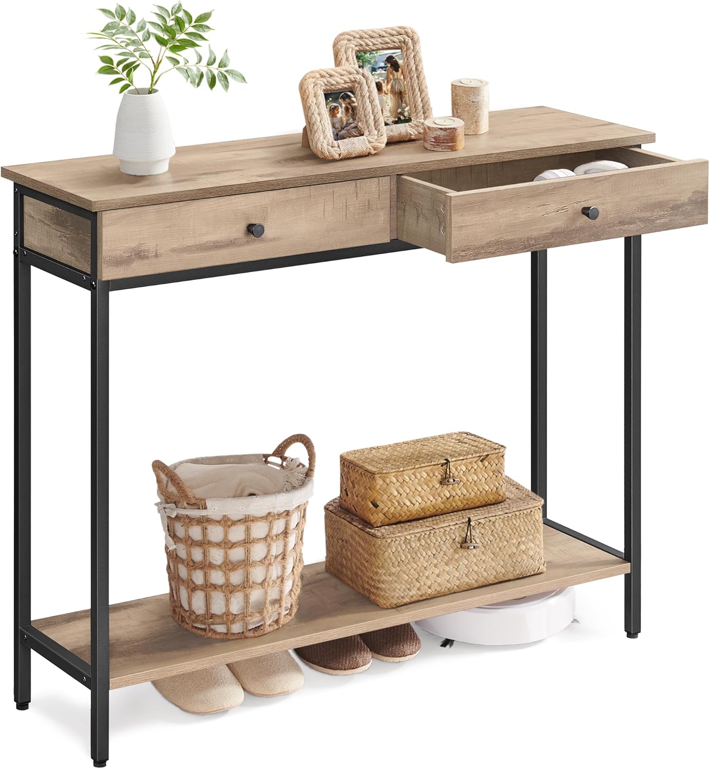 Konsolentisch mit 2 Schubladen Industrie Design Stahlgestell