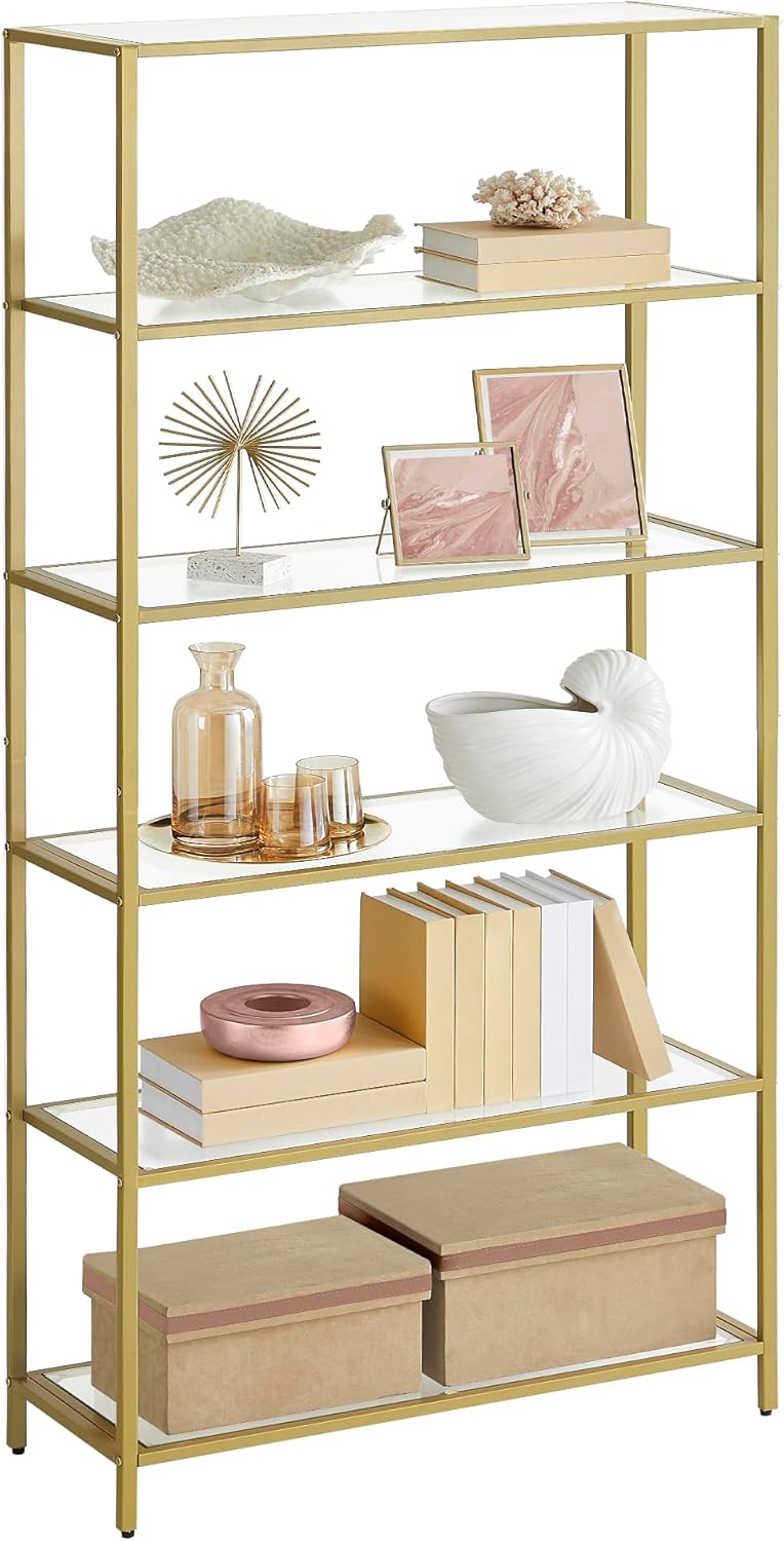Regal 6 Ablagen Glas Metall Gold Badezimmer Küche