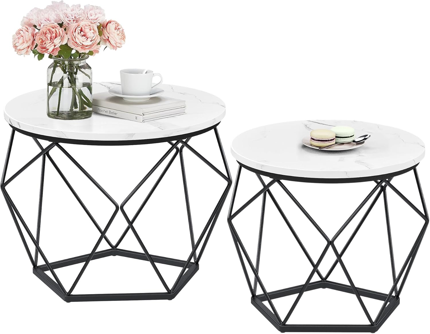 Couchtisch rund 2er Set abnehmbar Marmor Wohnzimmer