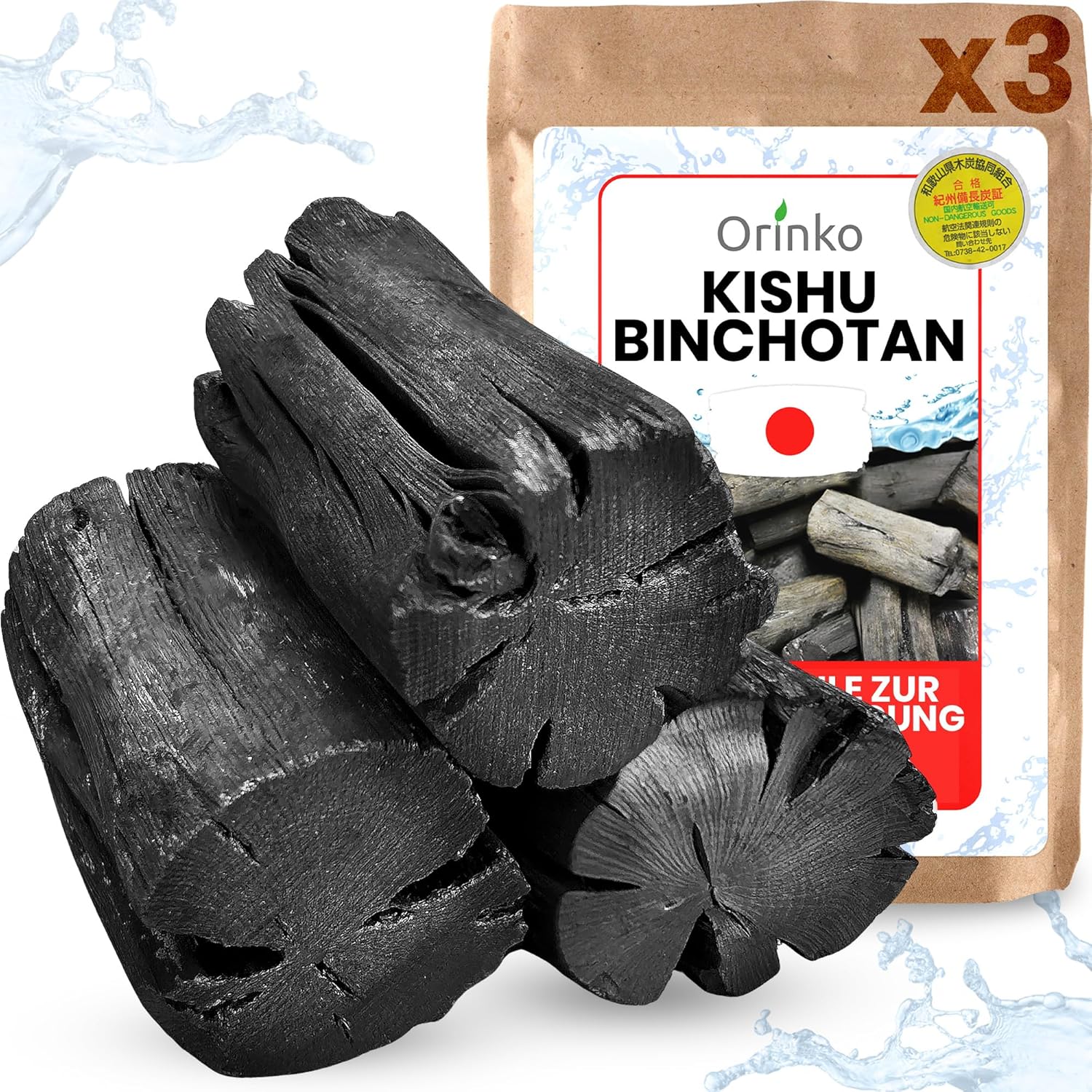 Binchotan Aktivkohle Wasserfilter Japan 3er-Pack