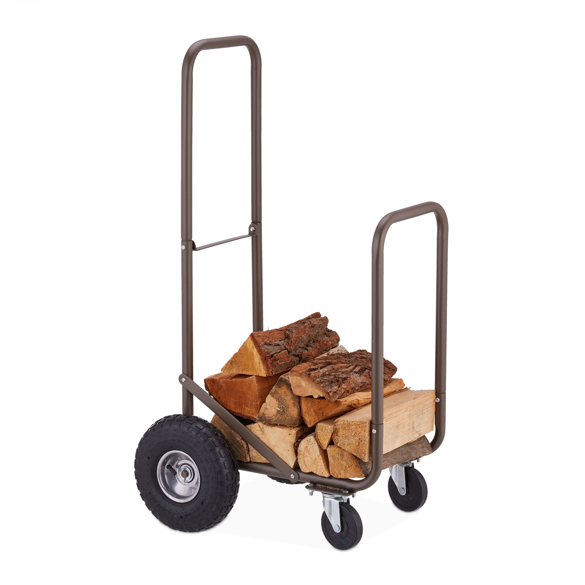Kaminholzwagen mit Luftreifen Braun