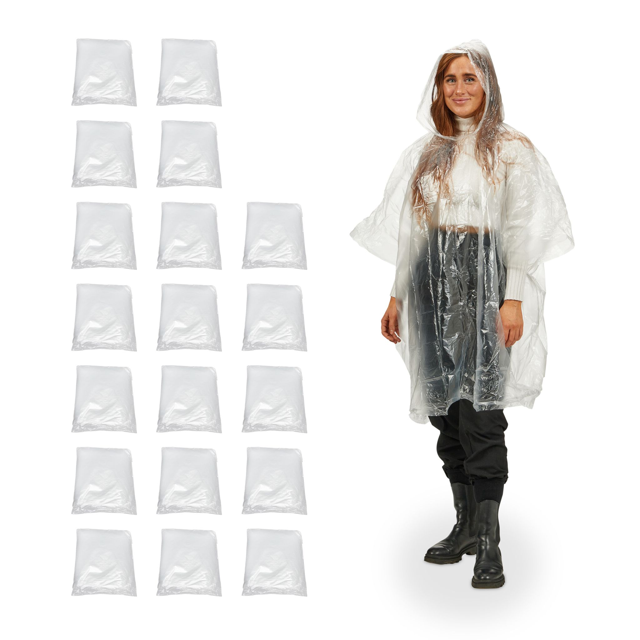 Einweg Regenponcho 20er-Set Transparent