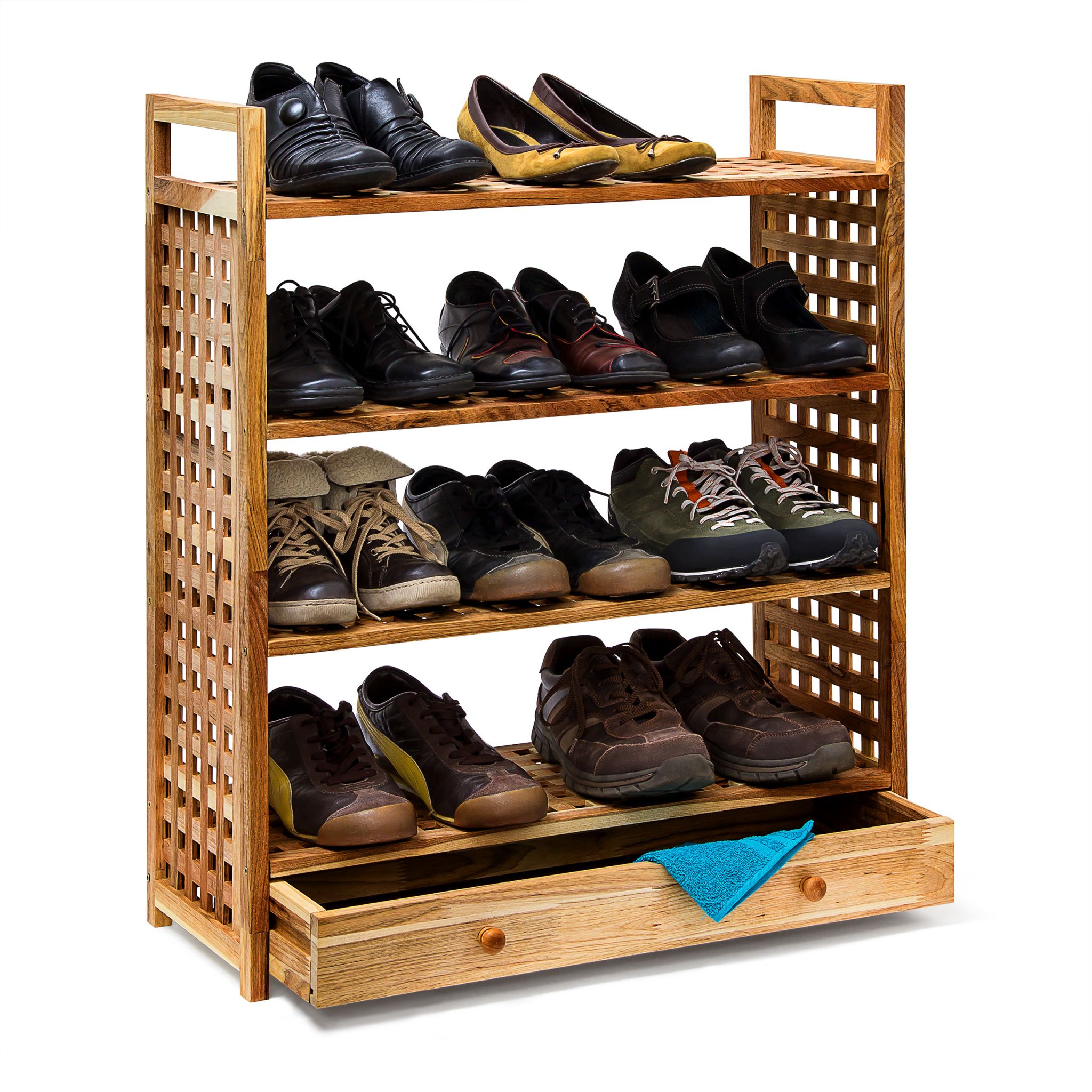 Schuhregal Walnuss mit Schublade Hellbraun