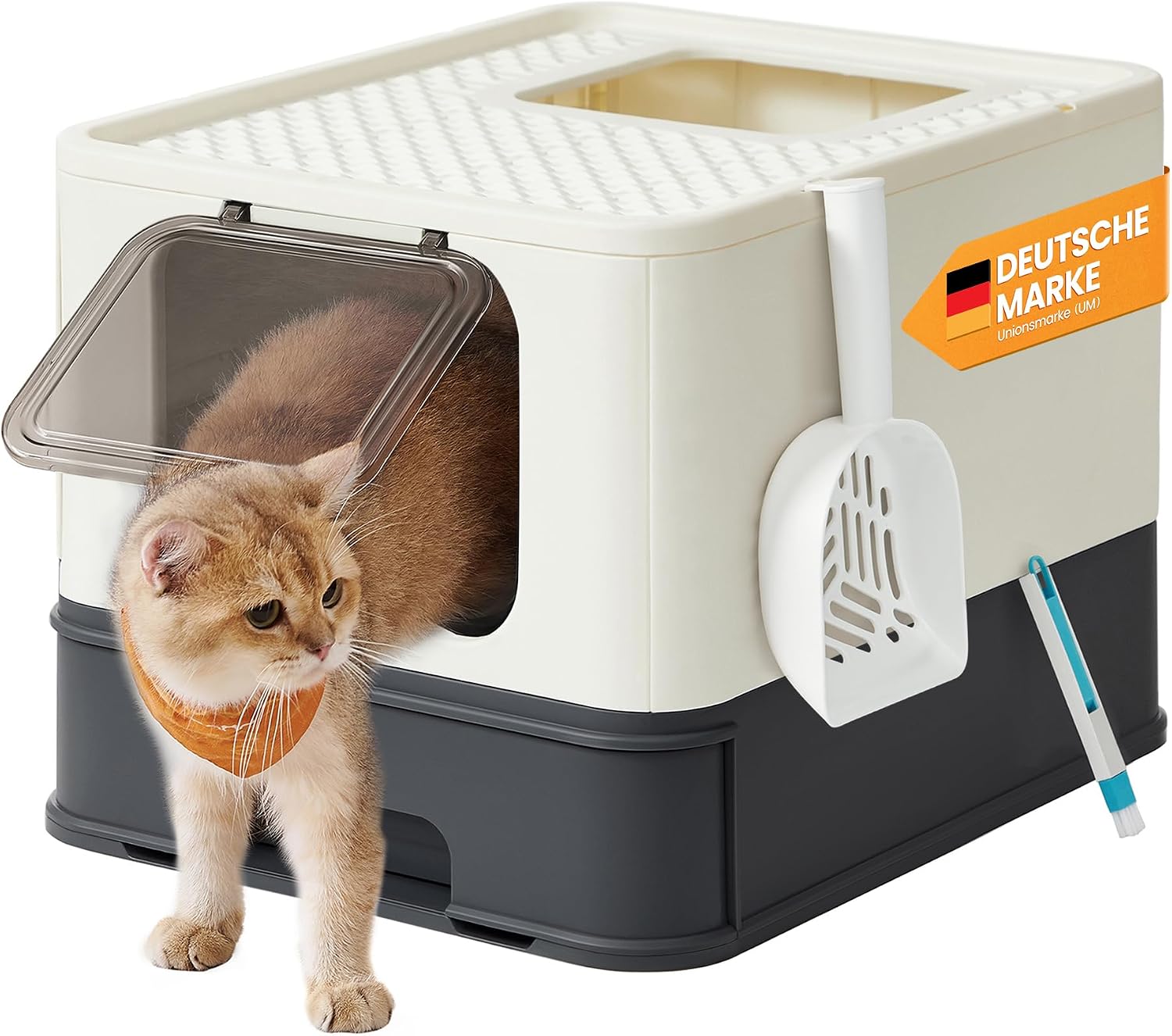 Katzentoilette mit Deckel Schaufel Bürste bis 15 kg beige