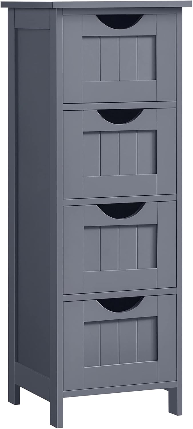Kommode mit 4 Schubladen Badschrank 30x30x82 cm grau modern