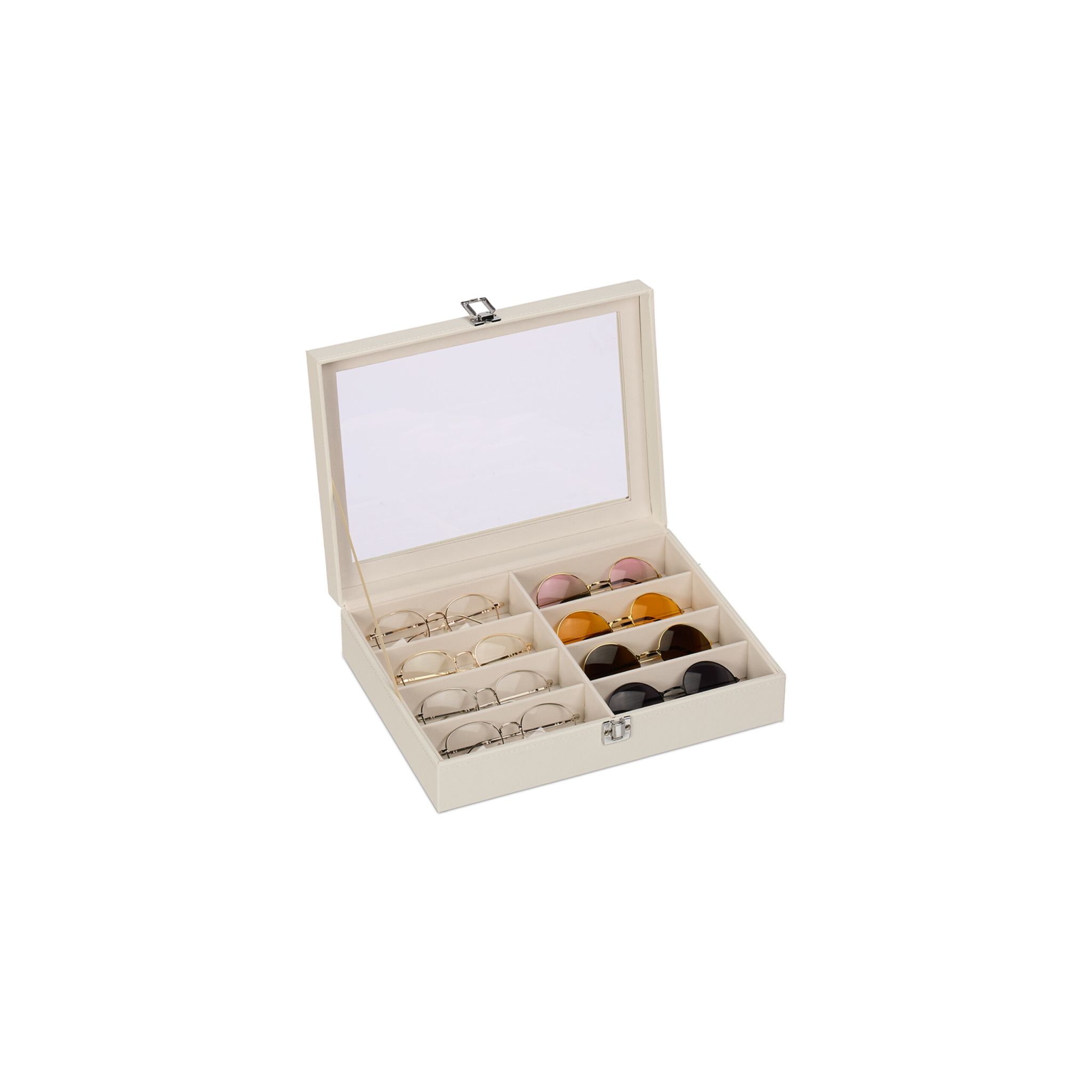 Brillenbox für 8 Brillen Weiss-Creme-Silber