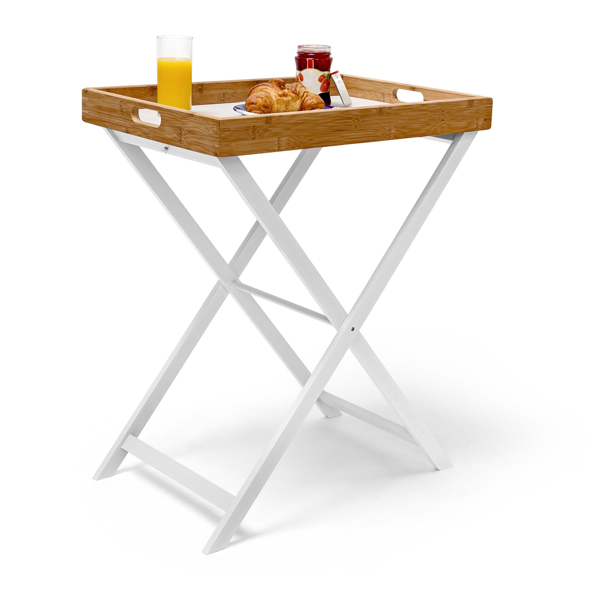 Tabletttisch Holz & Bambus 72cm Weiss-Braun