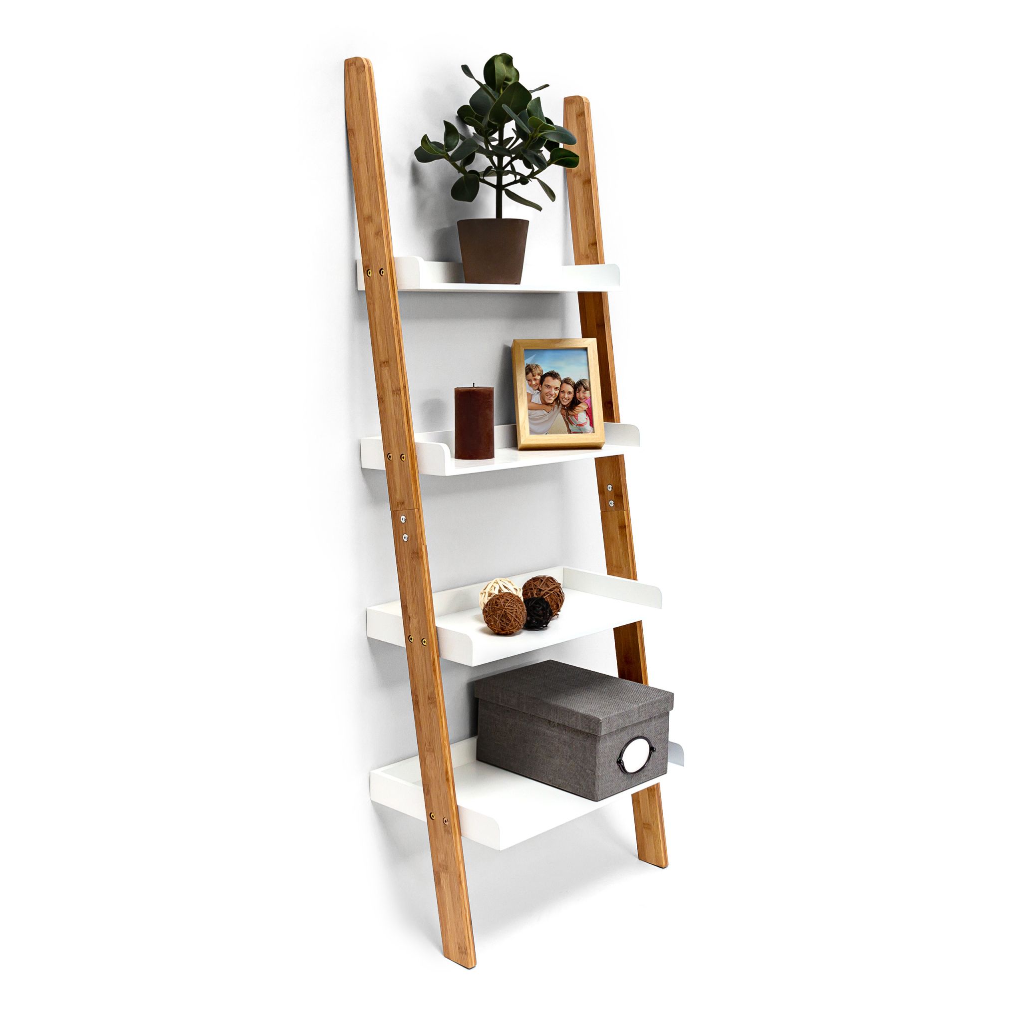 Leiterregal BAMBOO Weiss-Hellbraun