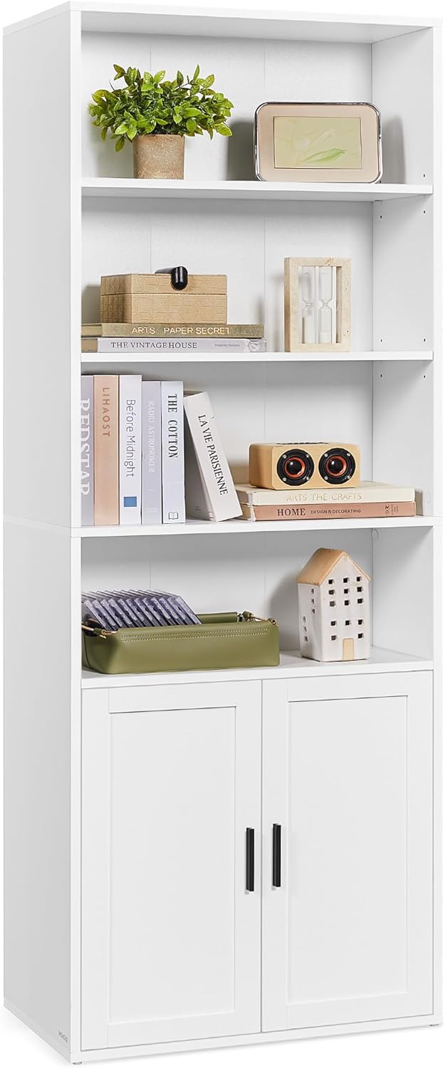 Bücherregal mit Türen 6 Ebenen 24x60x175 cm Weiß
