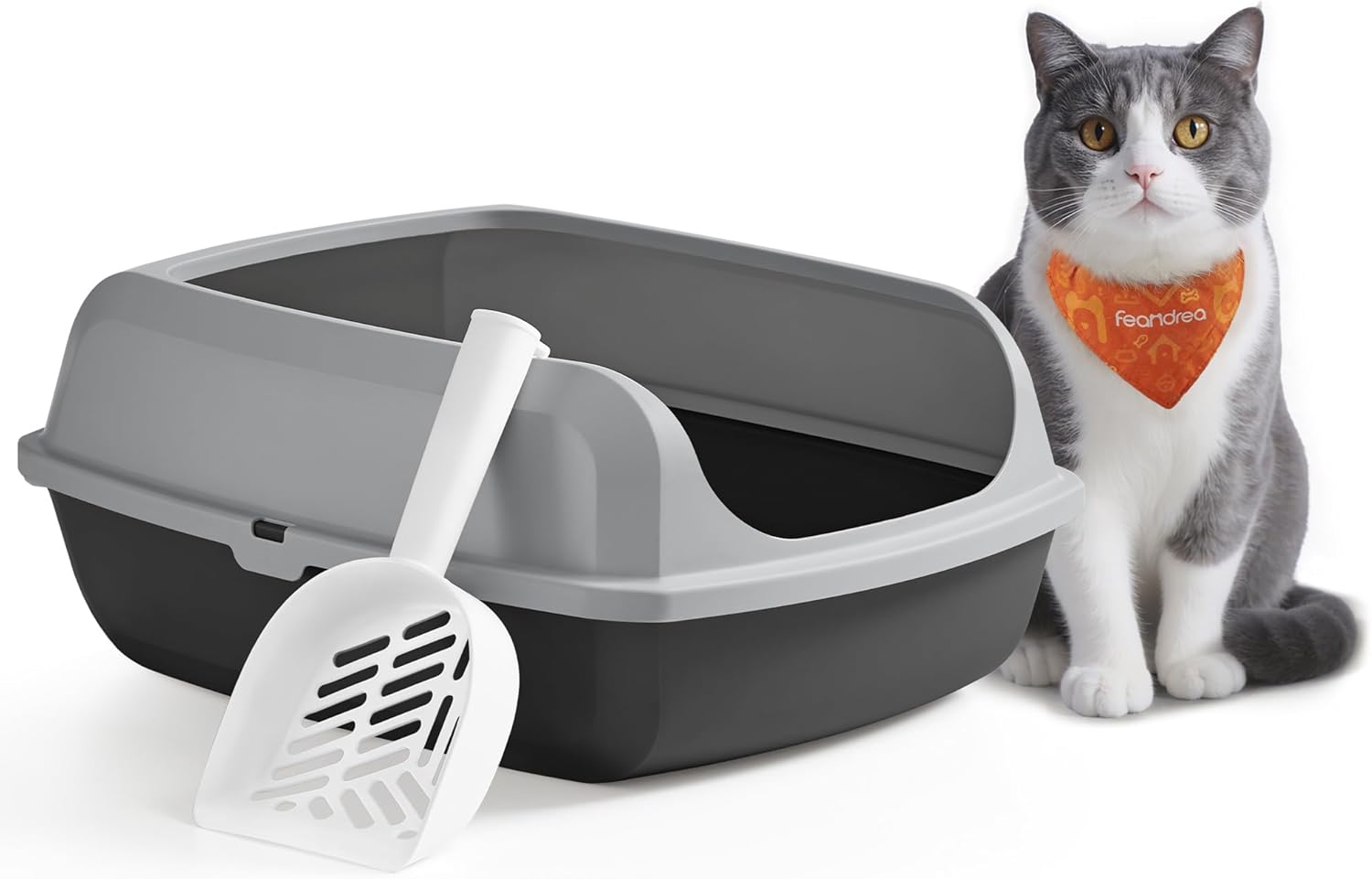 Katzentoilette XL offen hohe Seitenwände mit Schaufel grau