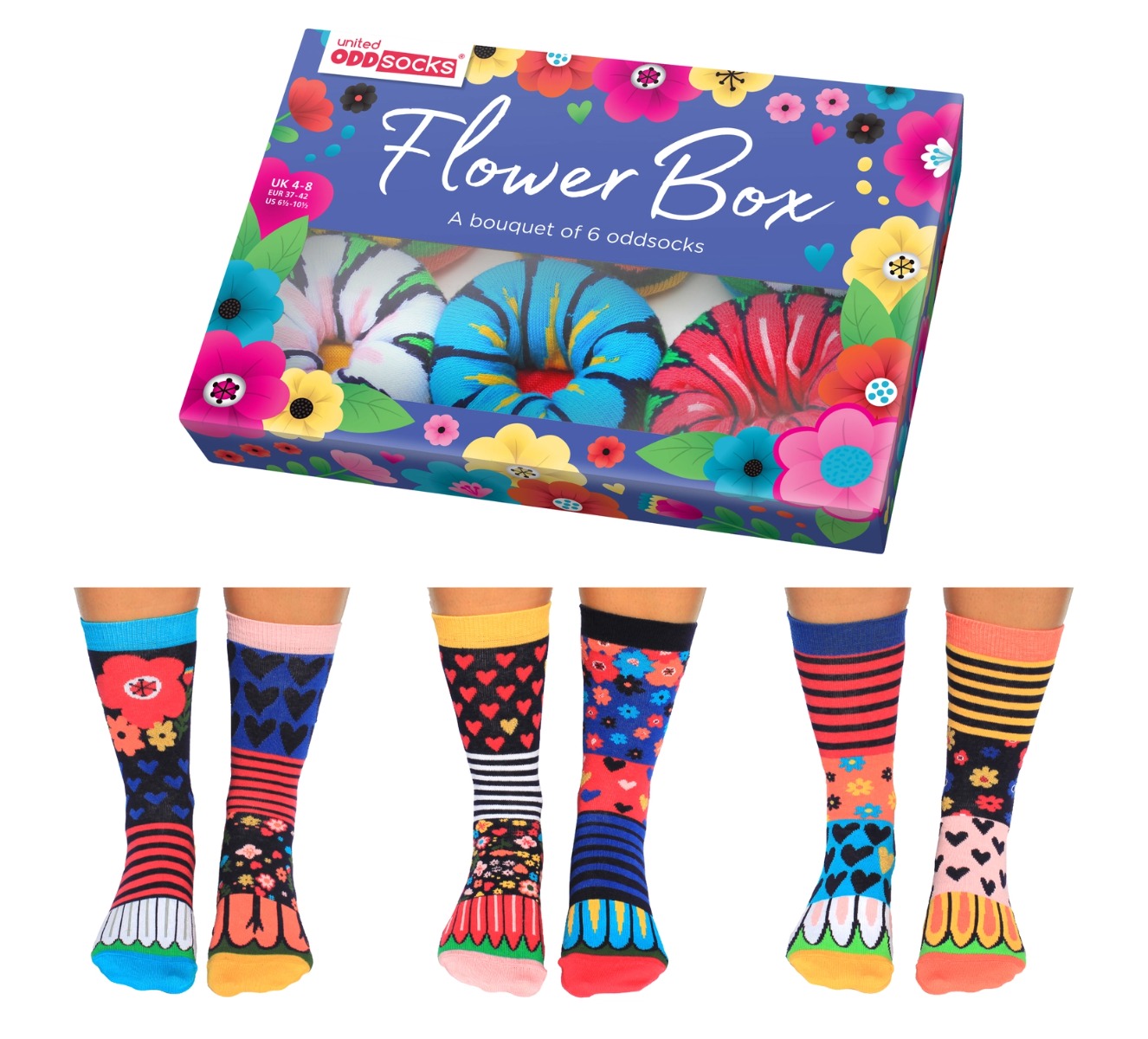 Einzelne Socken im 6er Pack FLOWER BOX Gr. 37-42