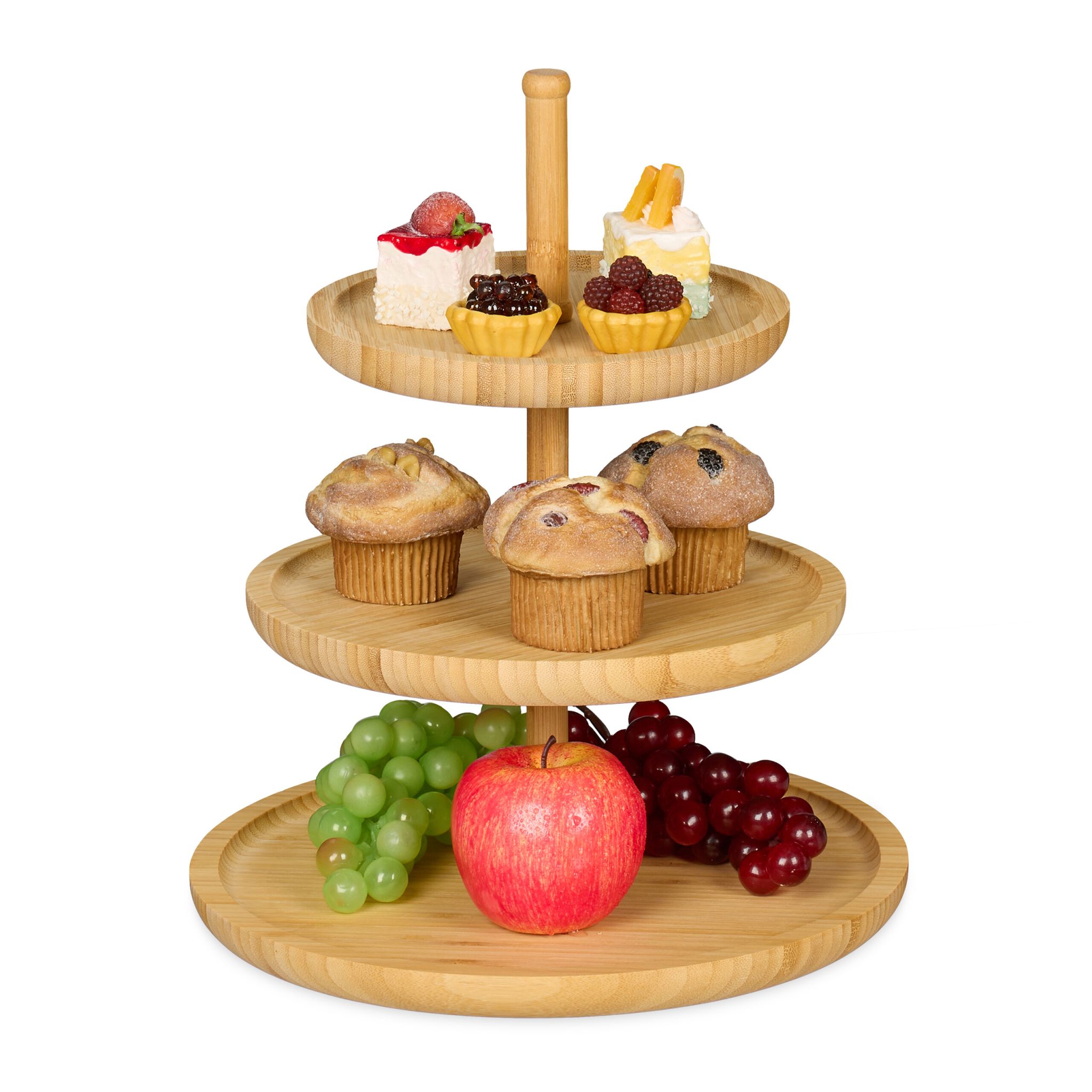 Etagere Bambus mit 3 Schalen Hellbraun