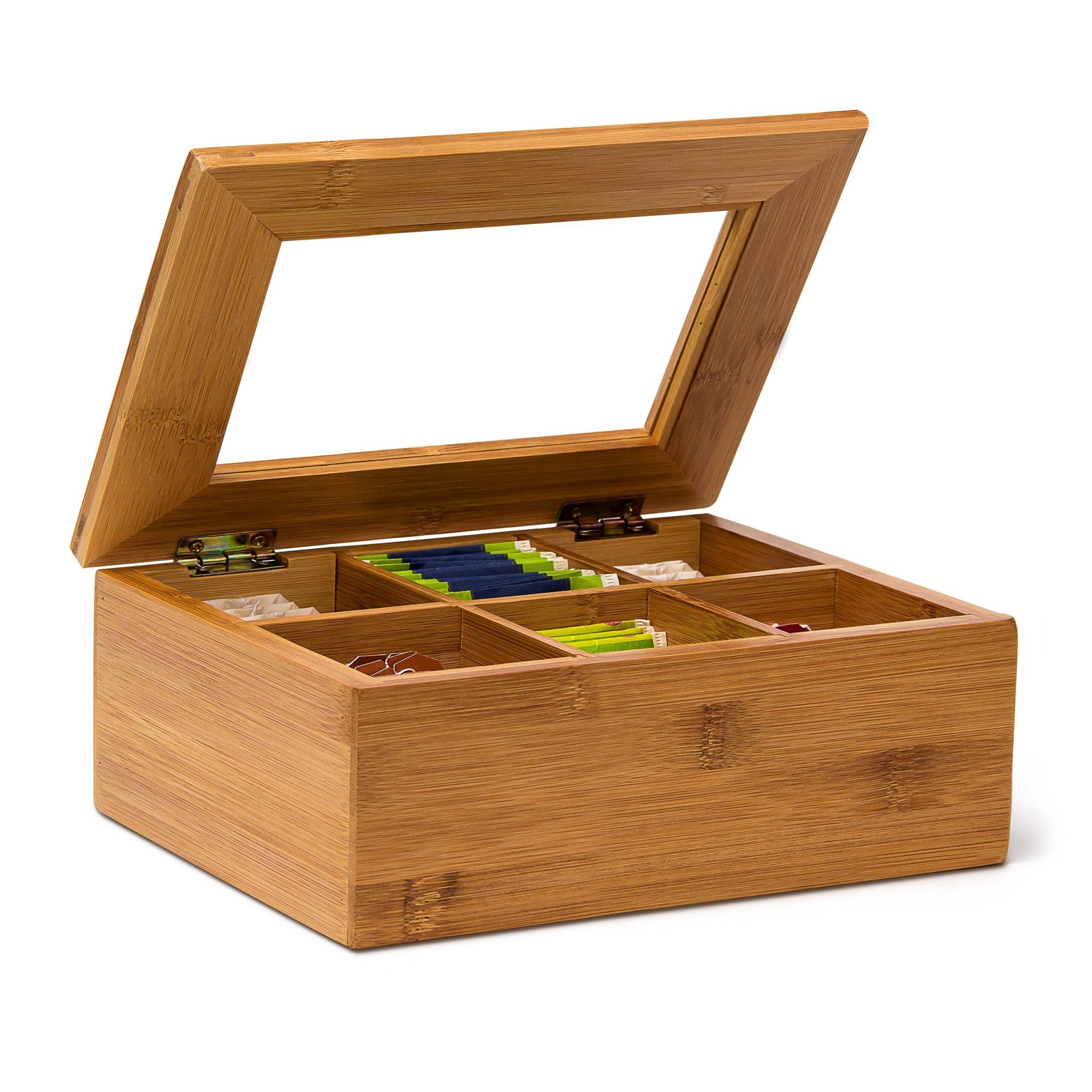 Teebox Bambus lackiert 6 und 8 Fächer Hellbraun