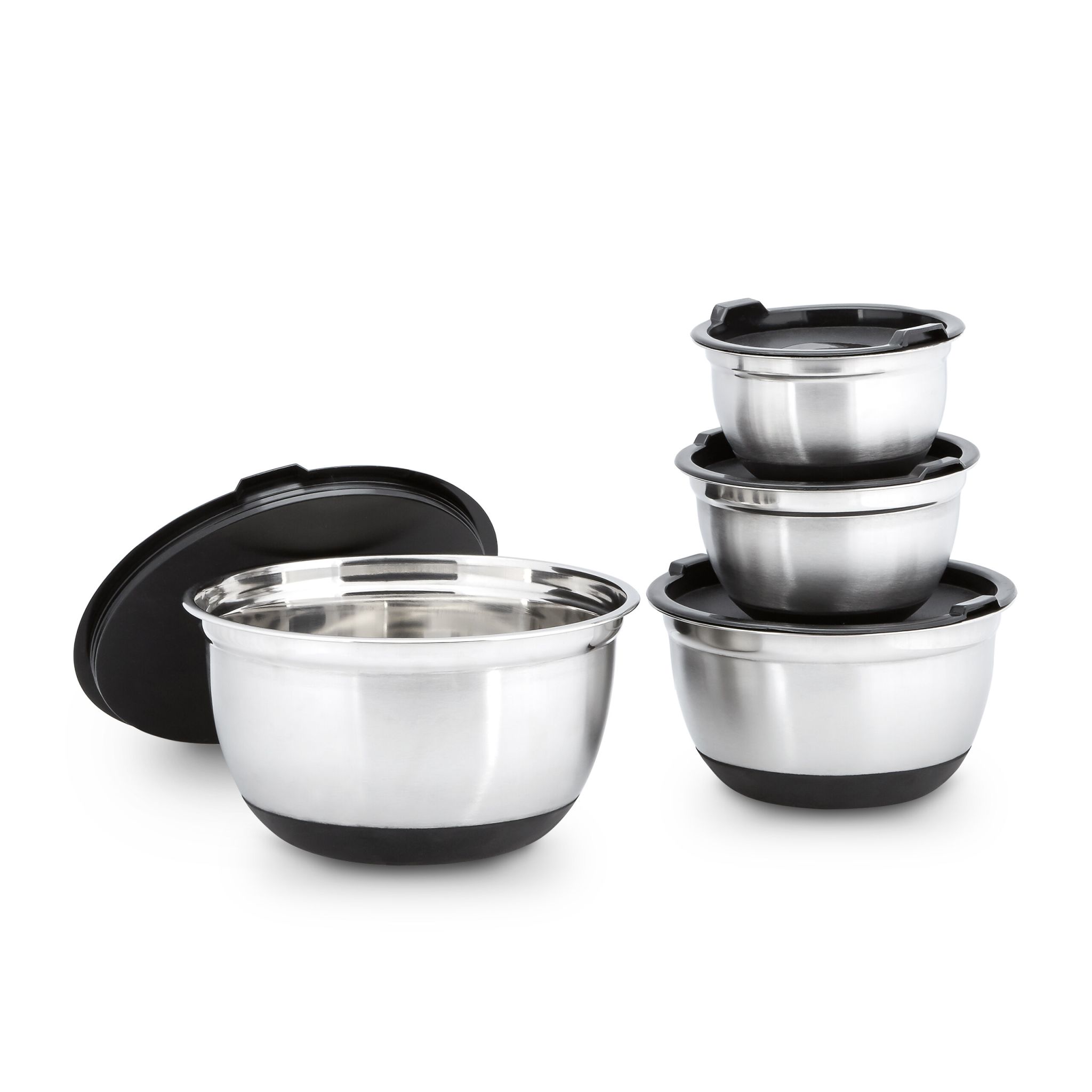Schüssel Set BOWLY mit Deckel Schwarz-Silber