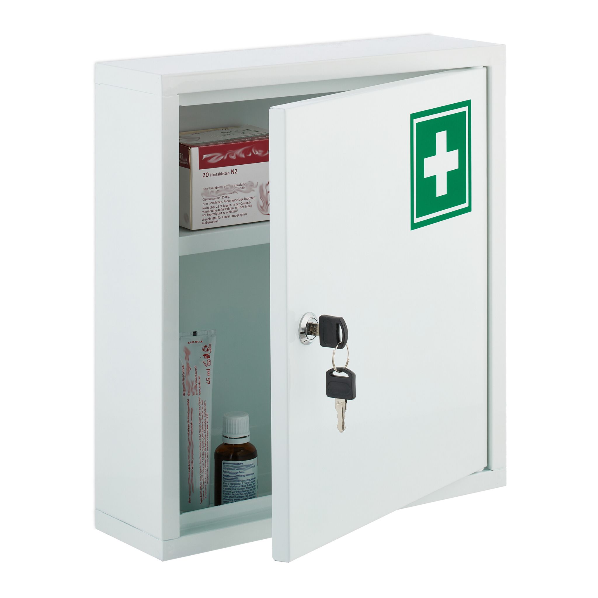 Abschliessbarer Medizinschrank Weiss-Grün-Silber