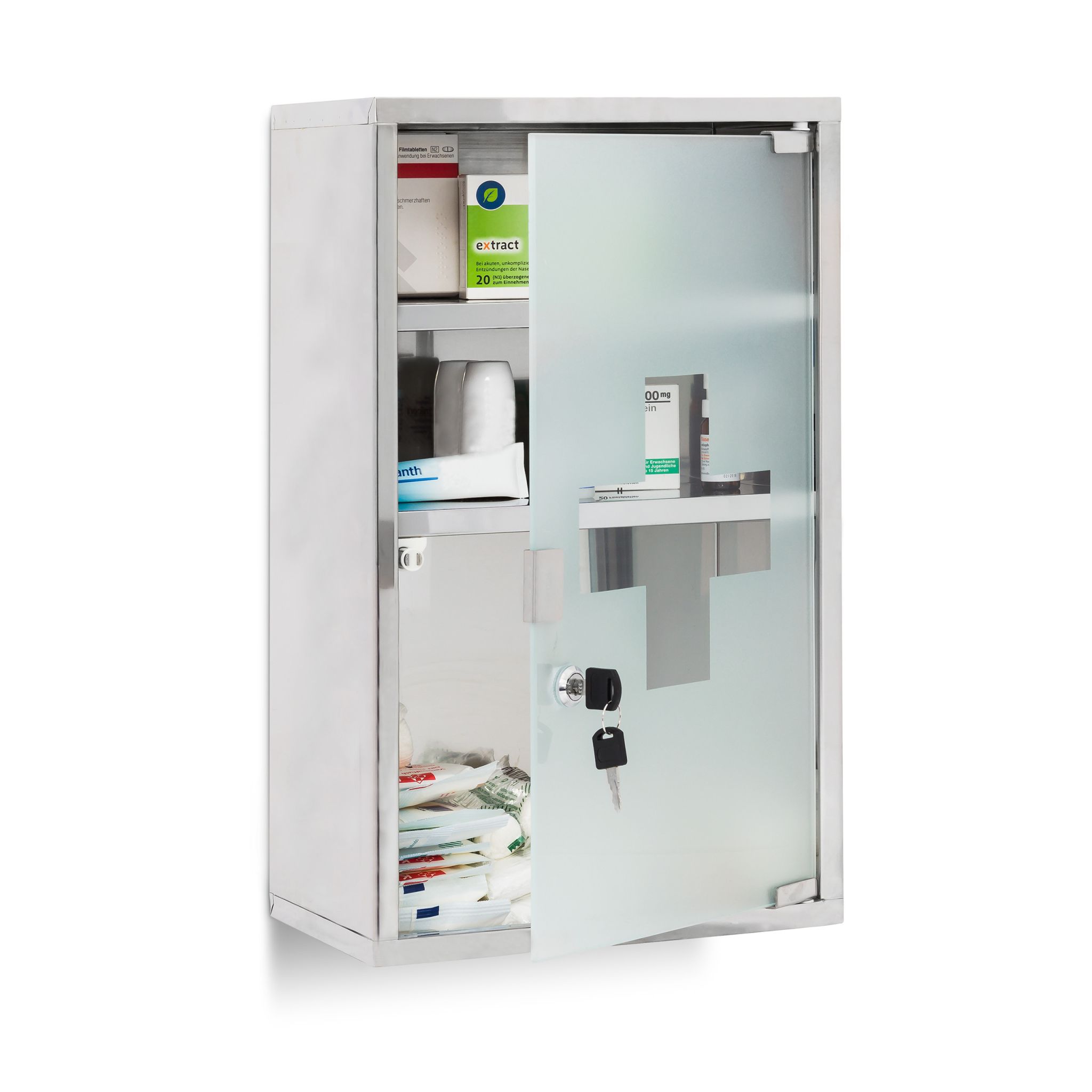 Medizinschrank EMERGENCY Edelstahl XL Silber-Transparent