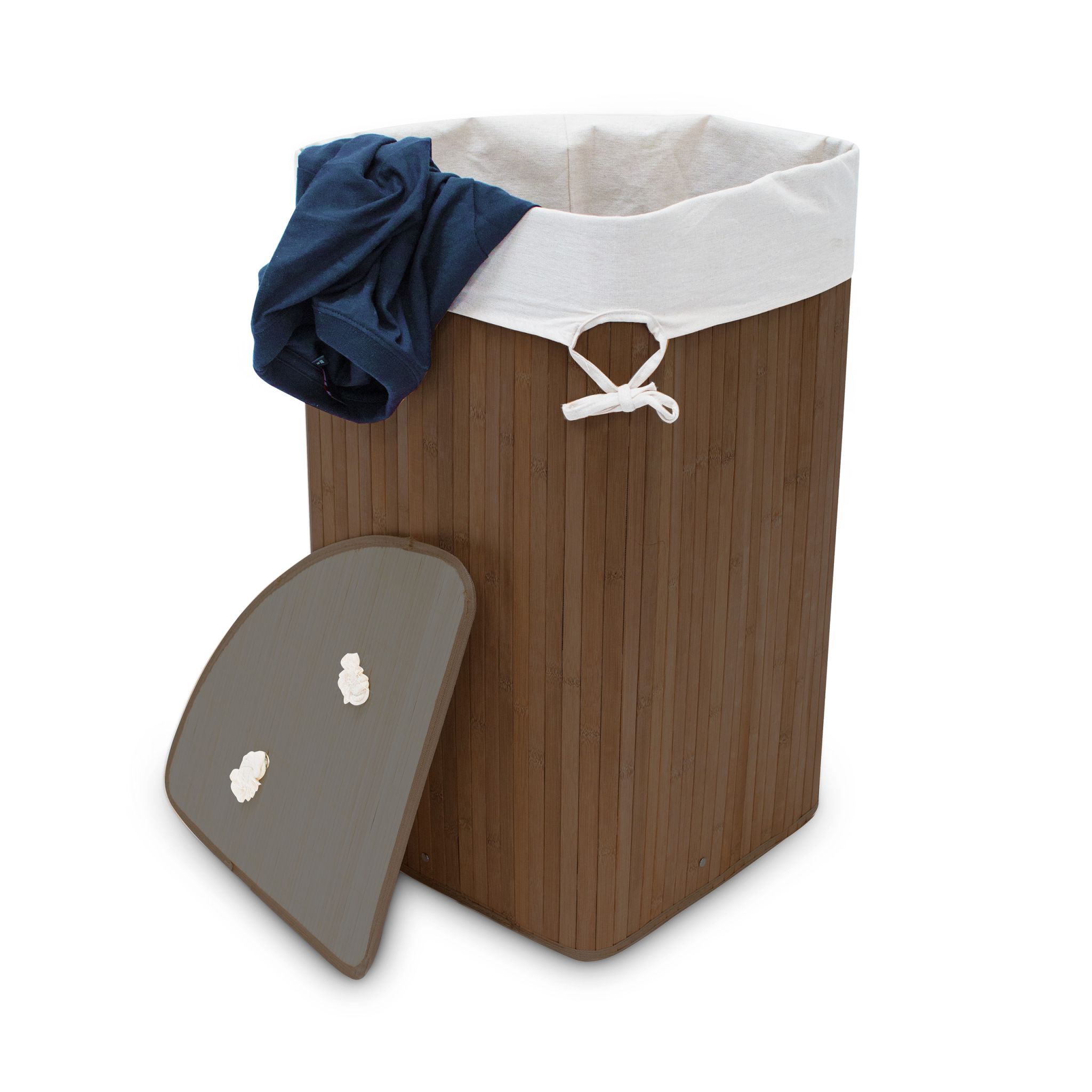 Eckwäschekorb Bambus Weiss-Braun