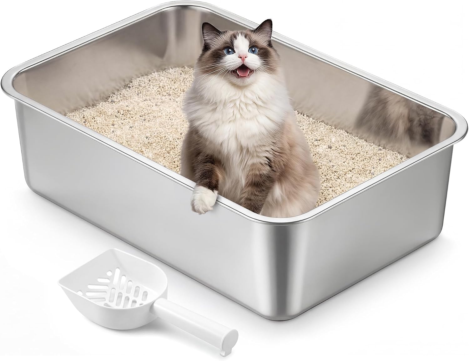 Katzentoilette Edelstahl offen 50x35x15 cm Silbergrau