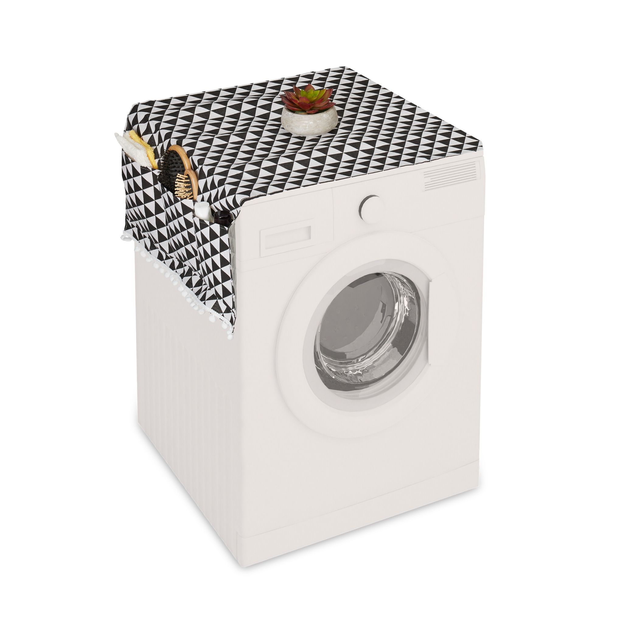 Waschmaschinenauflage mit Taschen Weiss-Creme-Schwarz