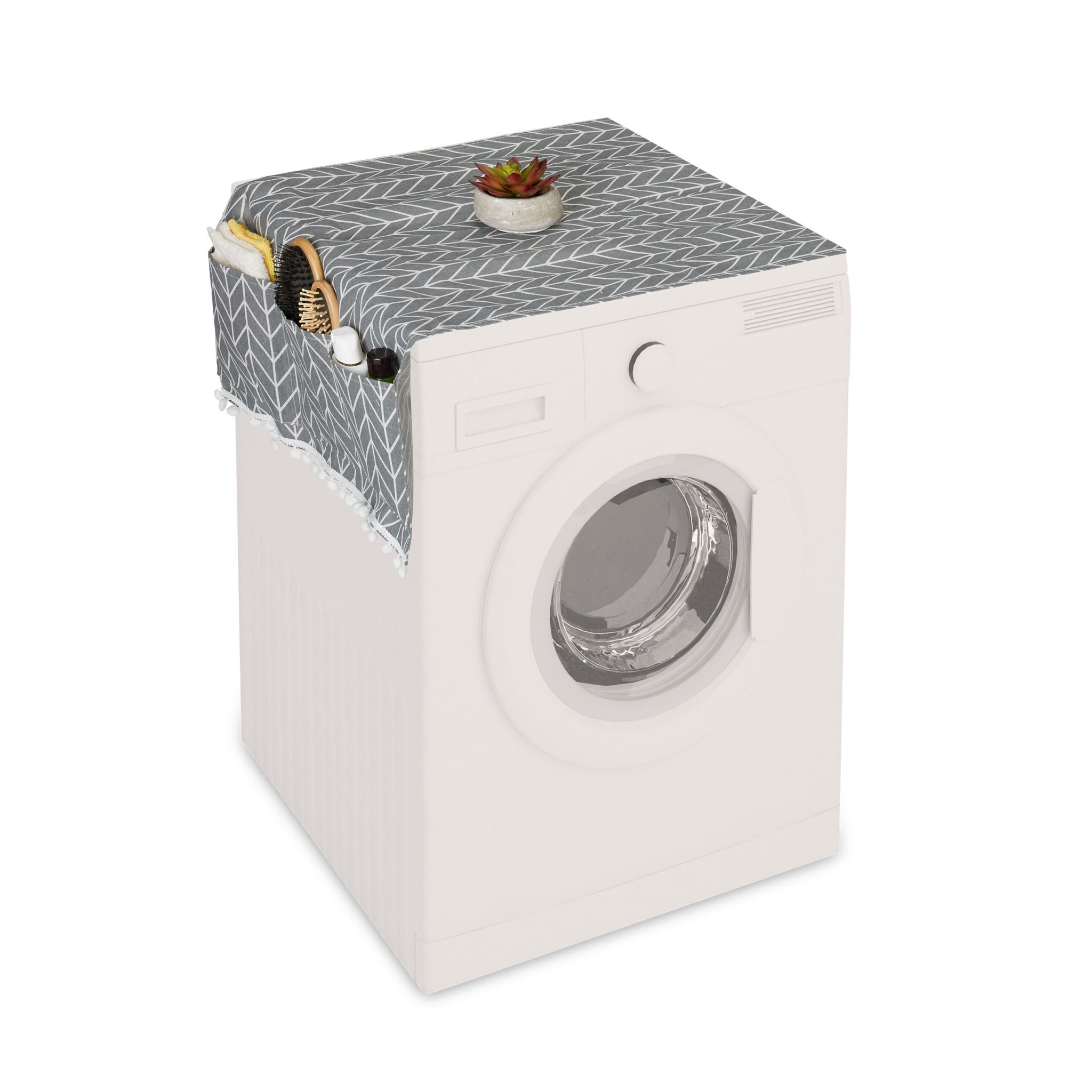Waschmaschinenauflage mit Taschen Weiss-Creme-Grau
