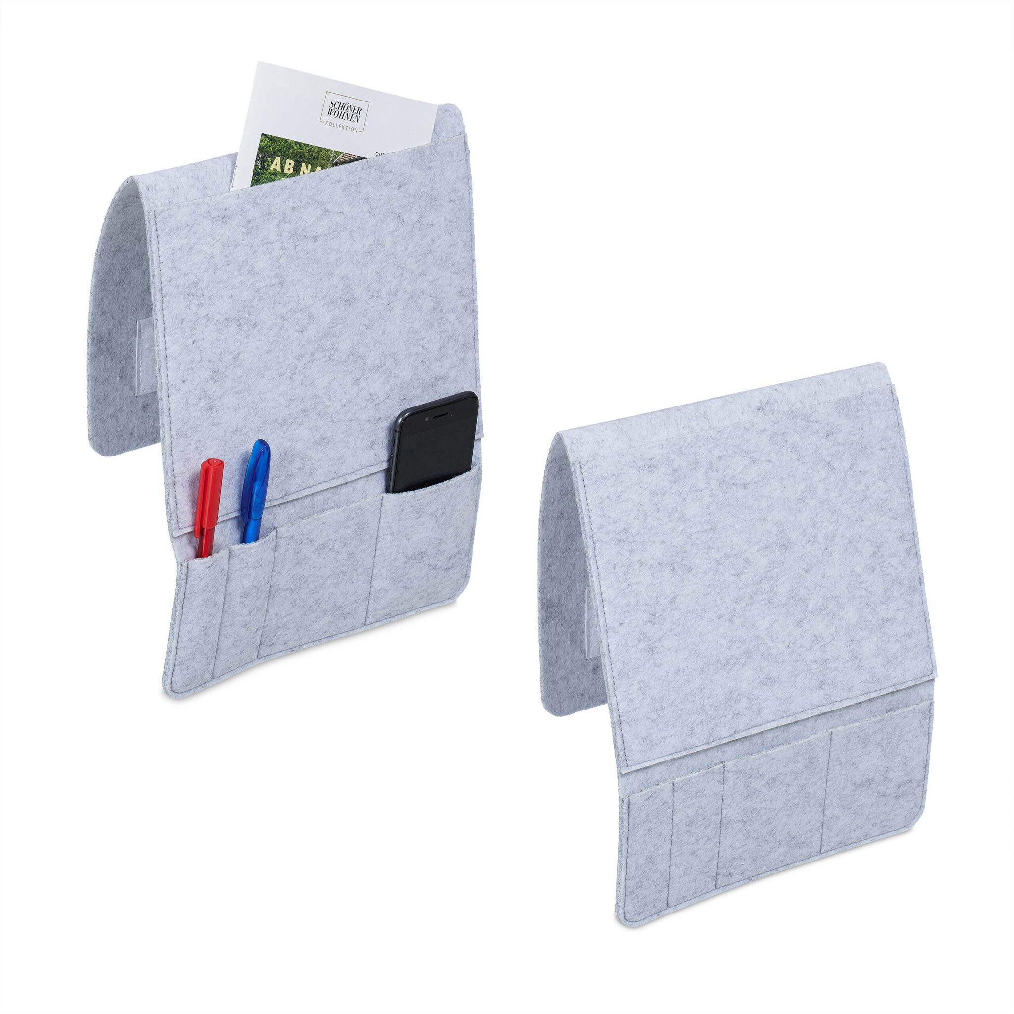 Betttasche mit 5 Fächern 2er-Set Grau
