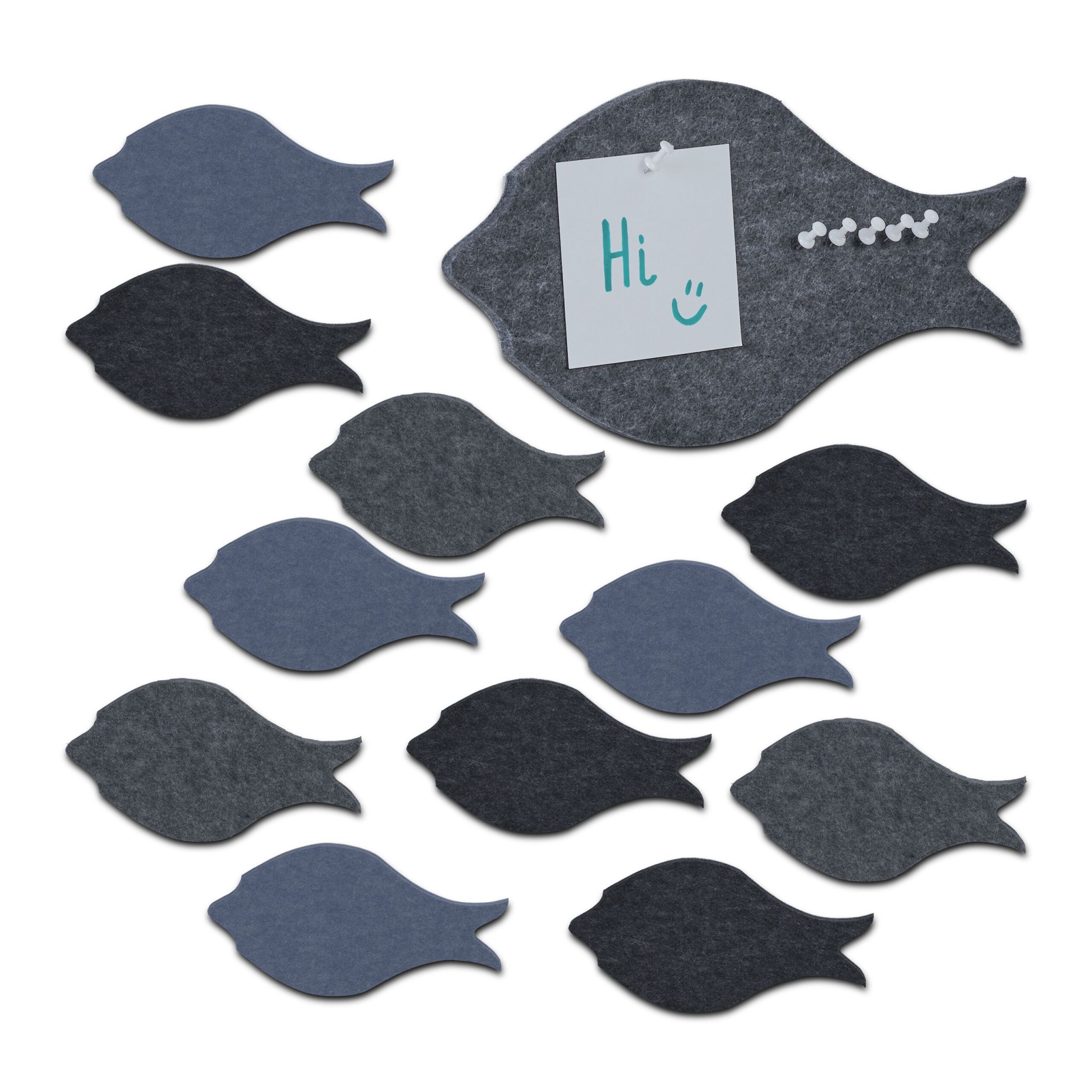 Filzpinnwand Fische 12er-Set Anthrazit-Hellblau-Grau
