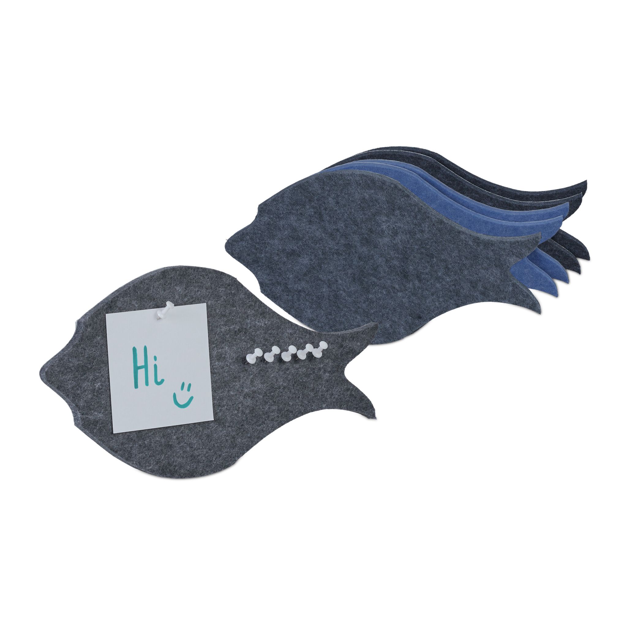 Filzpinnwand Fische 6er-Set Anthrazit-Hellblau-Grau