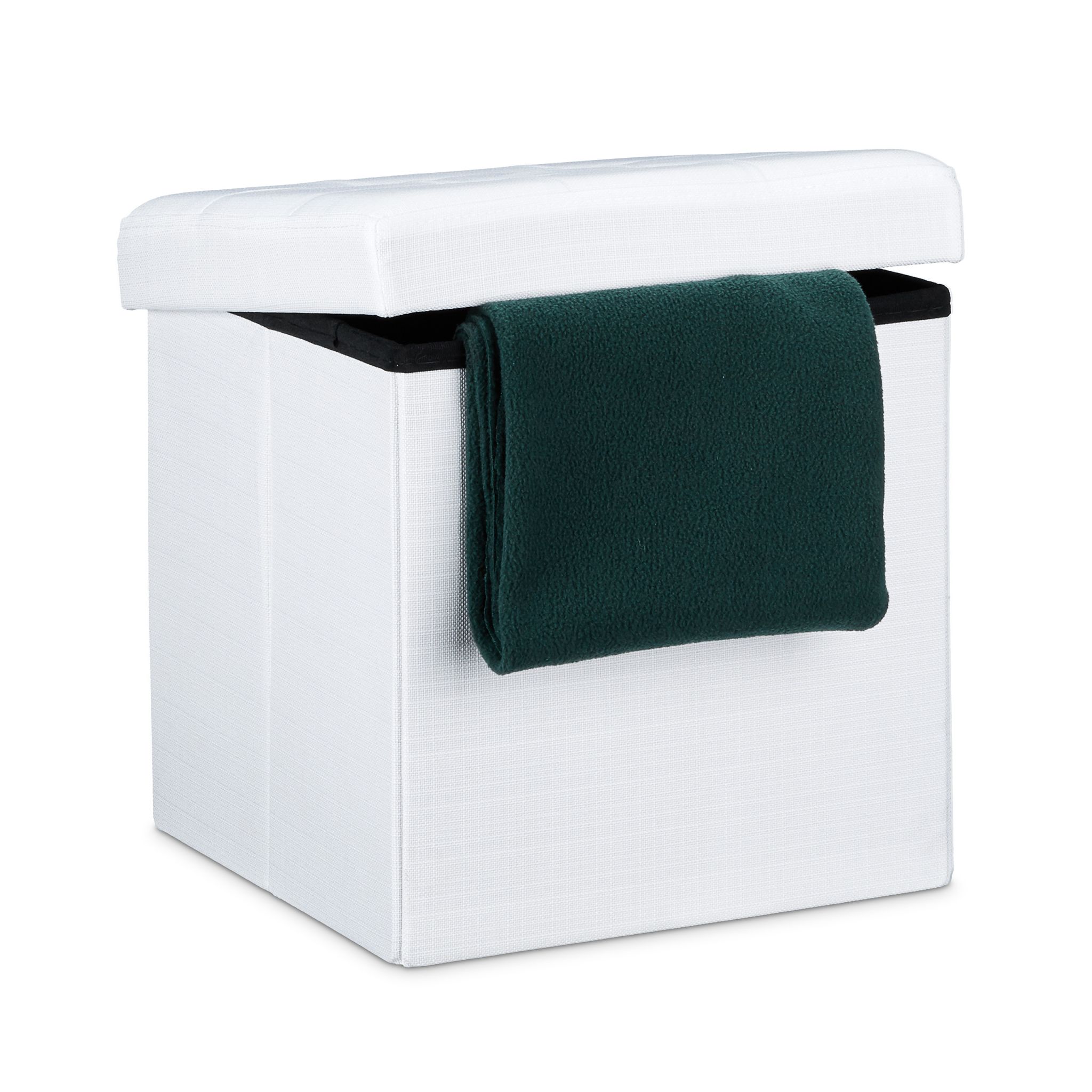 Faltbarer Sitzhocker mit Stauraum Leinen Weiss