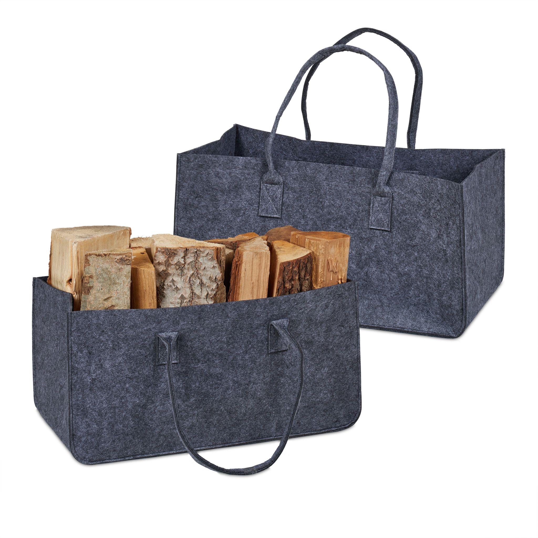 Kaminholztasche Filz 2er-Set Anthrazit