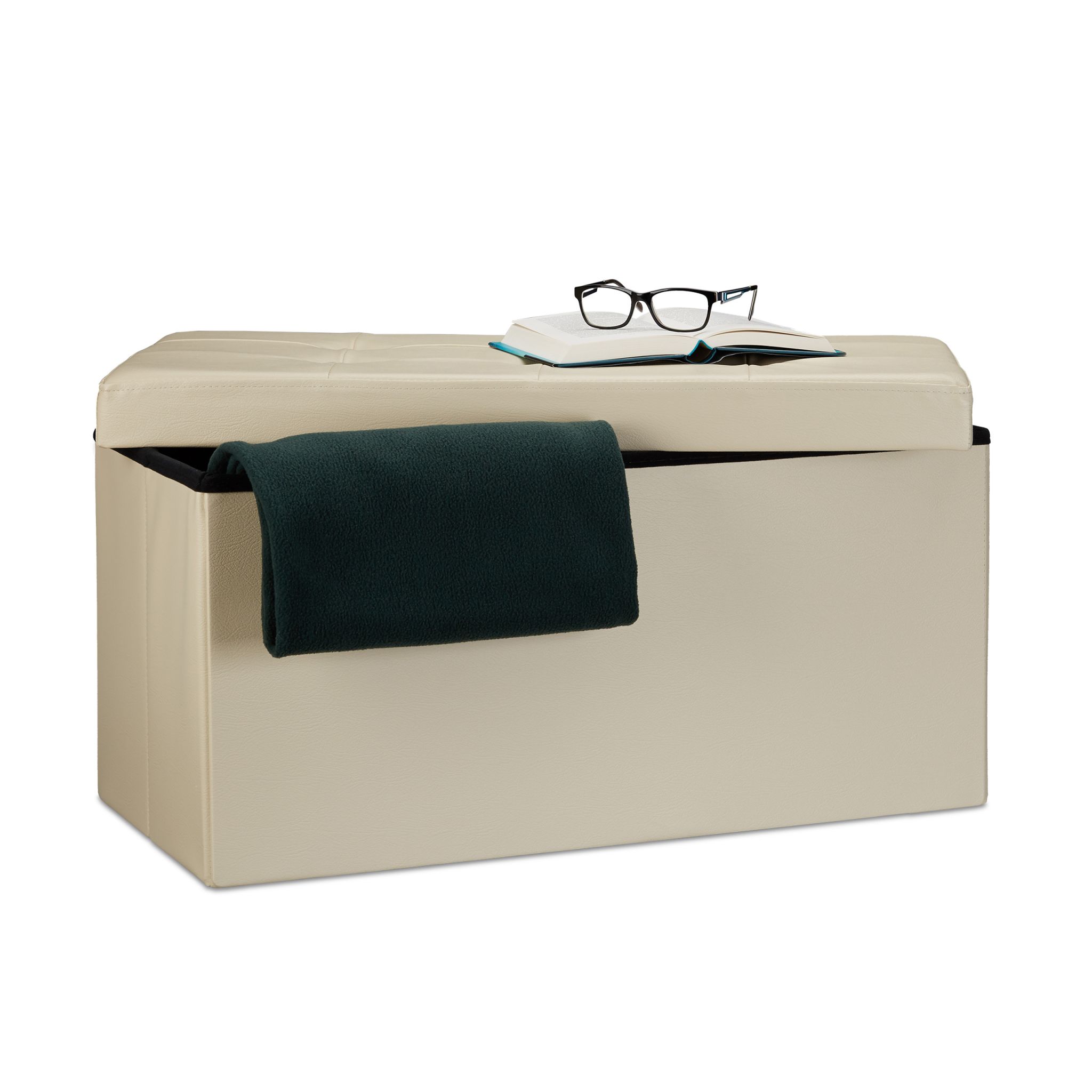 Sitzbank mit Stauraum Kunstleder Creme